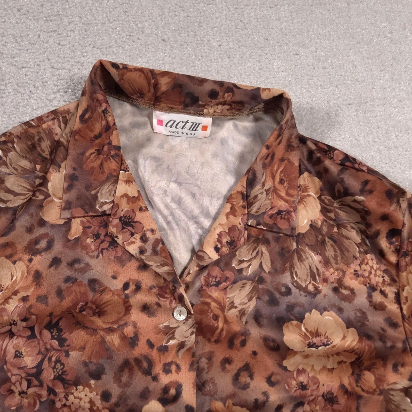 Vintage VINTAGE Act III Shirt Womens Large Brown Floral Animal Print Short Sleeve USA 90s Size L / US 10 / IT 46 - 4 Thumbnail