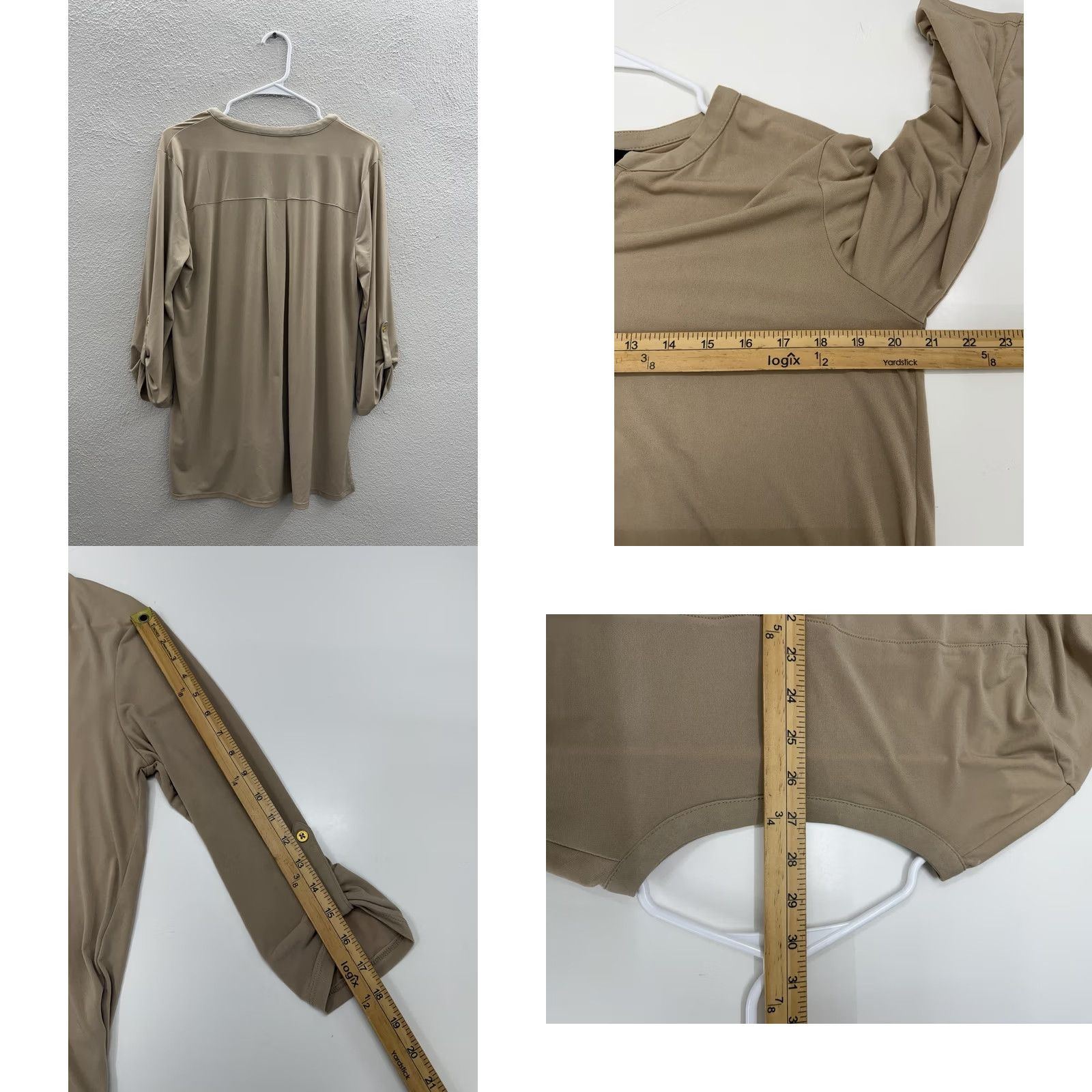 Ellen Tracy Ellen Tracy Blouse Womens Size Large Tan 3/4 Sleeve V-Neck Zipper Size L / US 10 / IT 46 - 8 Thumbnail