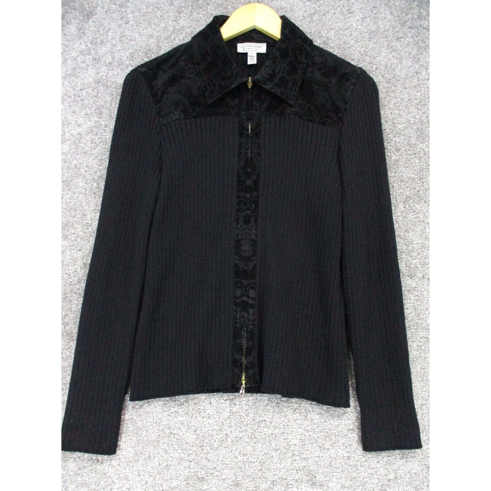 image of Vintage St. John Sport Zip Up Cardigan Sweater Womens S Black in White (Size Small)