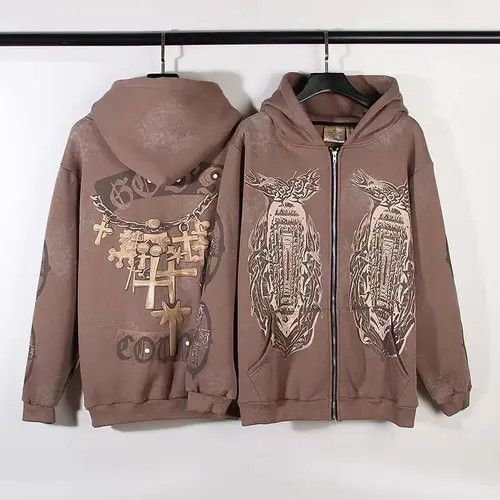 Japanese Brand Street Retro Embossed Print Loose Hooded Sweatshirt Size US M / EU 48-50 / 2 - 2 Thumbnail