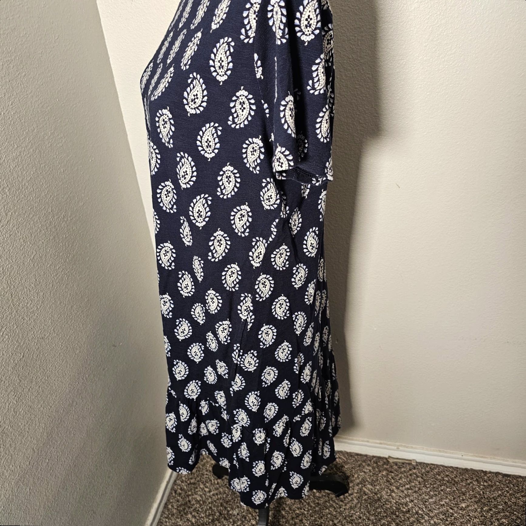 J. Jill VINTAGE J. Jill Cotton Blend Shirt Dress Women Medium Navy Blue Paisley Casual Pockets 90s Size M / US 6-8 / IT 42-44 - 2 Thumbnail