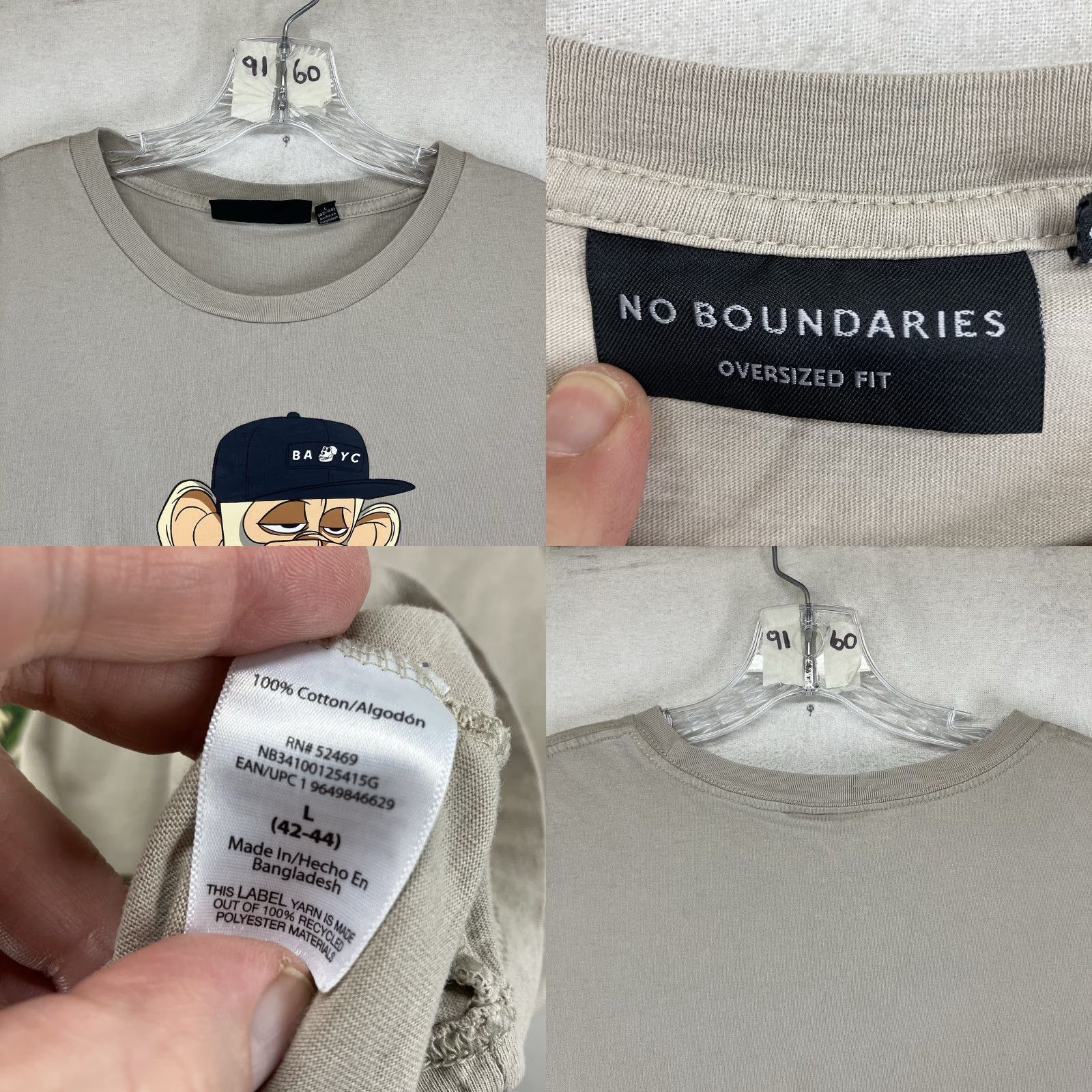 Vintage No Boundaries Oversized Bored Ape Yacht Club Graphic T-Shirt Mens Large Beige Streetwear Size US L / EU 52-54 / 3 - 8 Thumbnail
