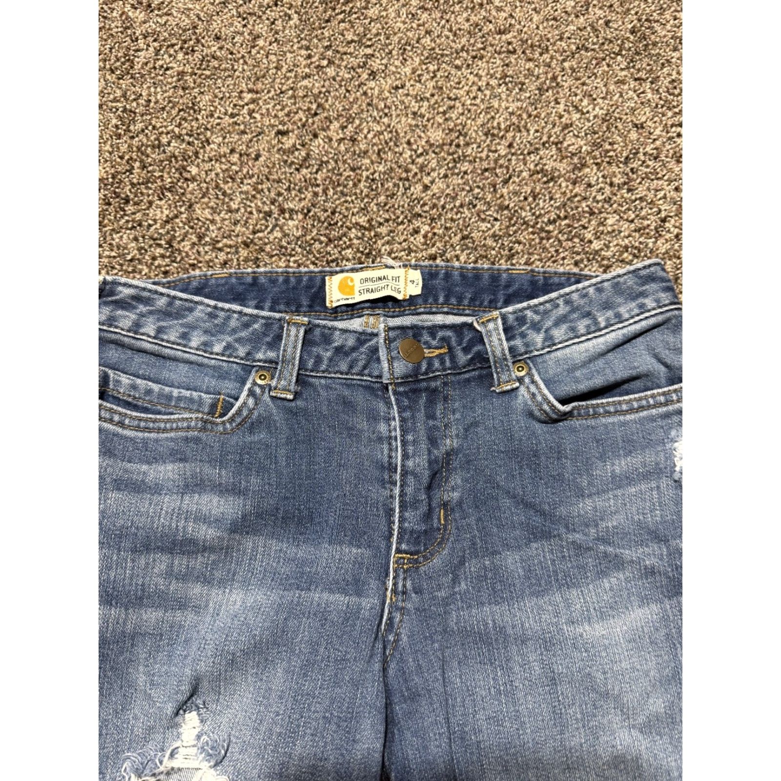 Carhartt Carhartt Women's Jeans Size 4 Tall Blue Denim Distressed Straight Raw Hem Jeans Size 27" / US 4 / IT 40 - 3 Thumbnail
