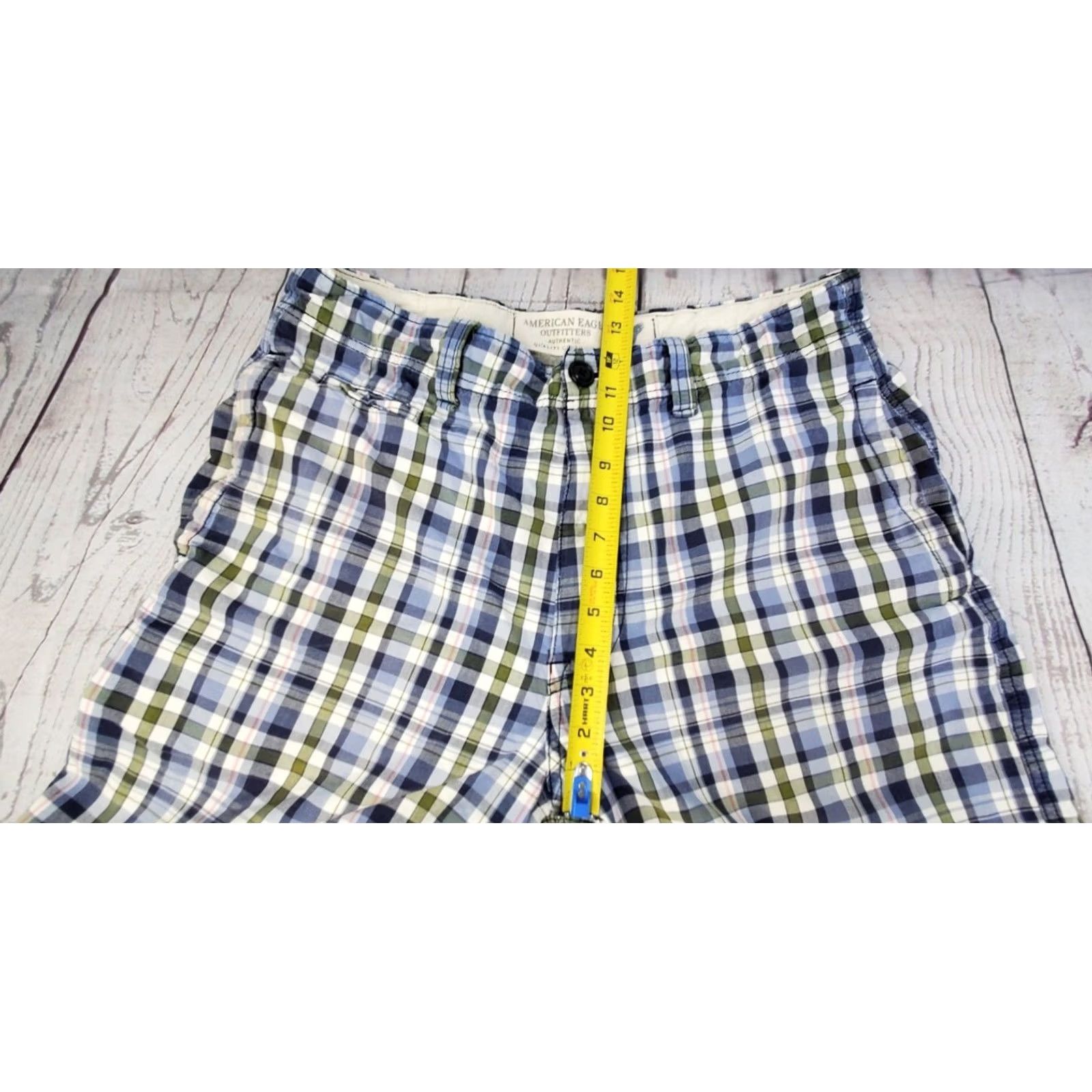 American Eagle Outfitters VINTAGE American Eagle Shorts Men 33 Blue Green Plaid Zip Button Casual Chino Pockets Size US 33 - 5 Thumbnail