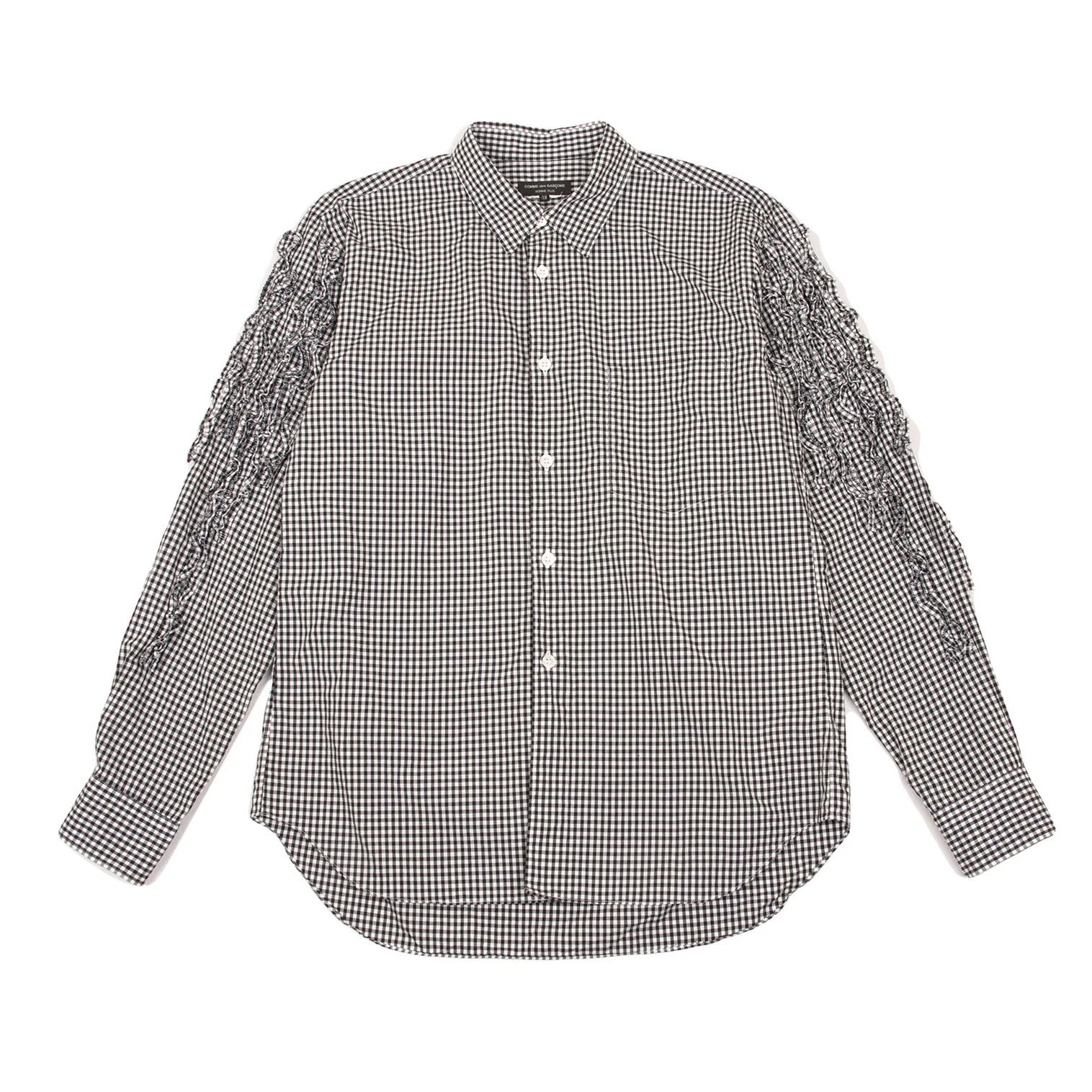 Comme des Garcons Homme Plus Gingham Check Frill Sleeve Shirt Black White XS Size US XS / EU 42 / 0 - 1 Thumbnail