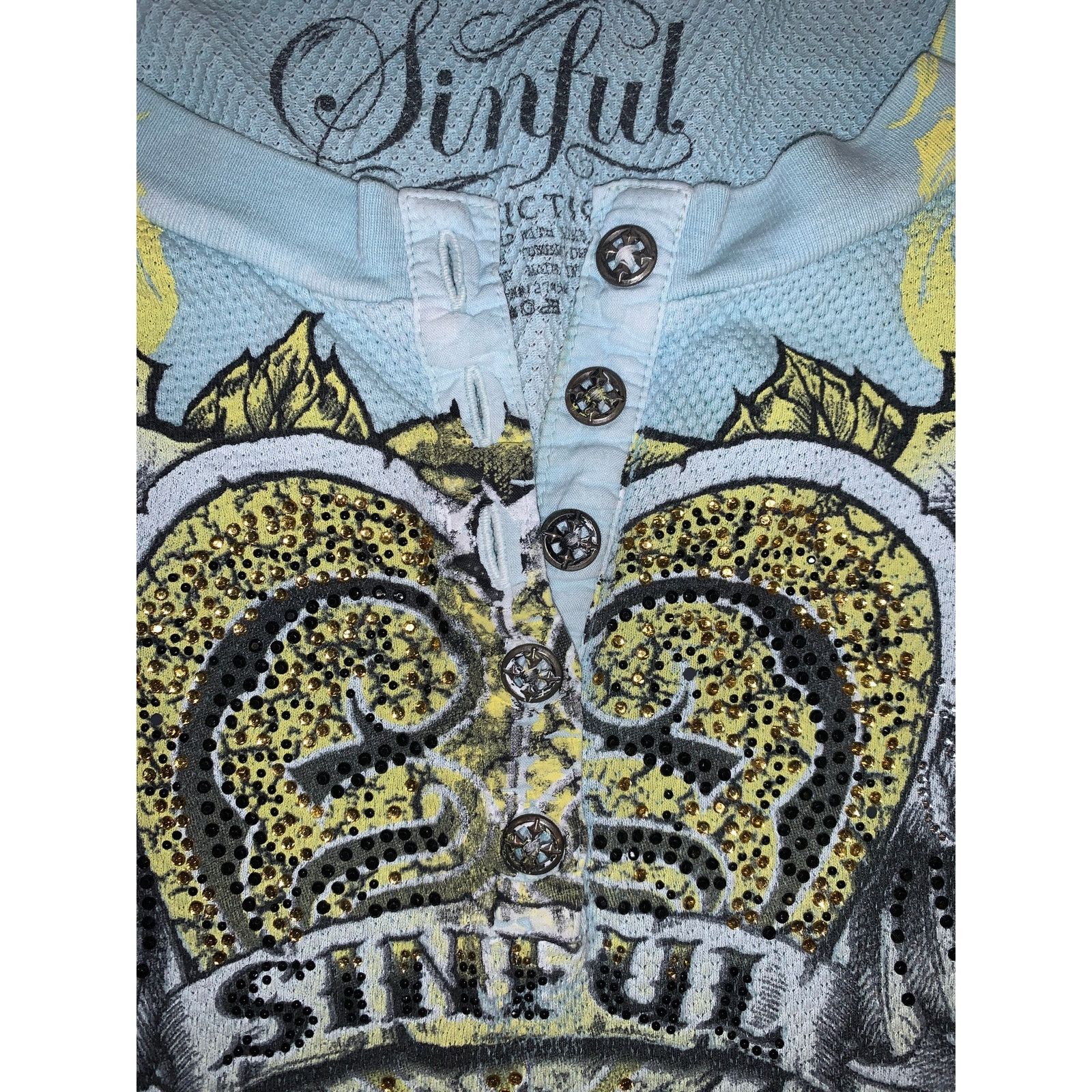 Affliction × Vintage Sinful by Affliction Thermal Henley Small Blue Wings Y2K Size S / US 4 / IT 40 - 6 Thumbnail