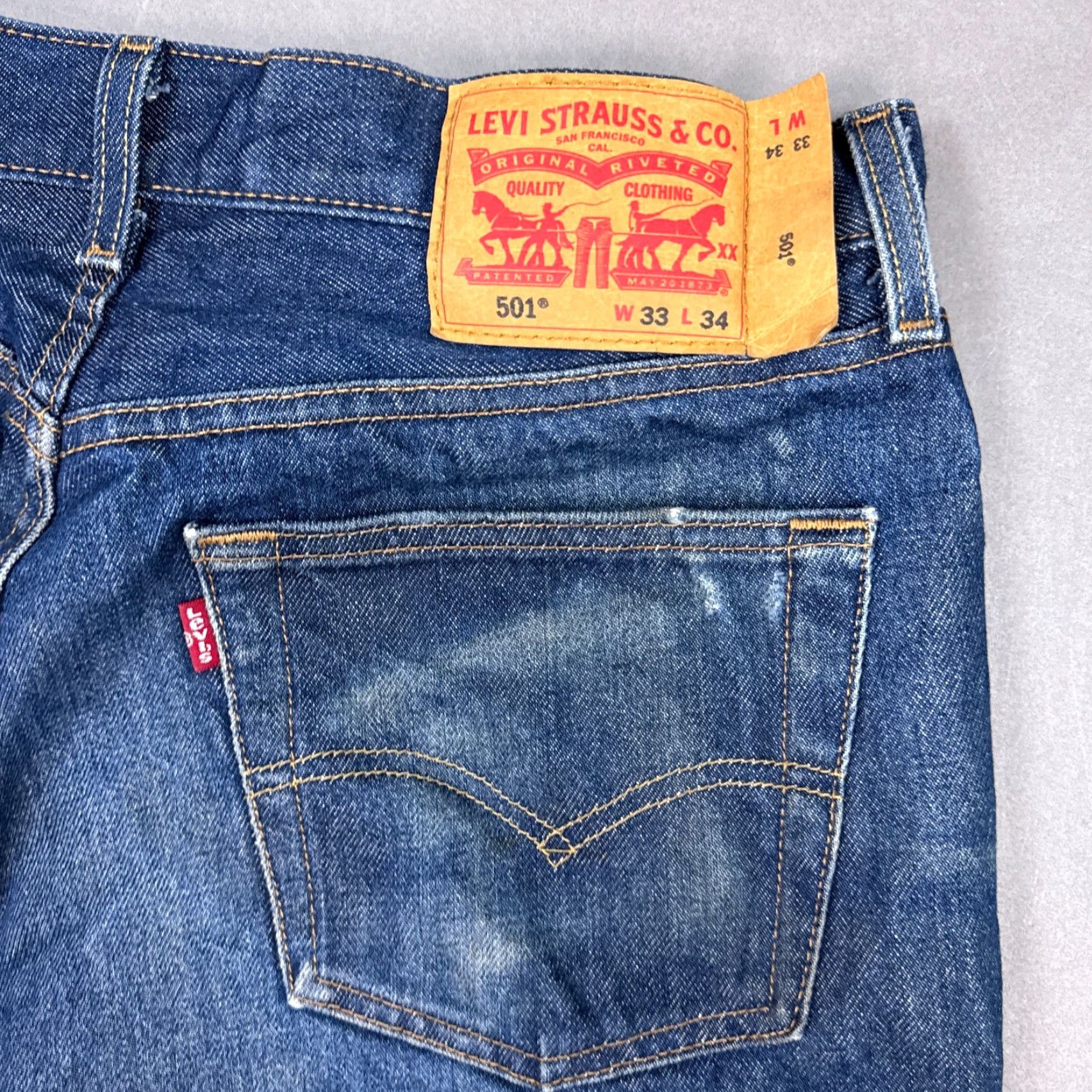 Levi's Levi's 501 Jeans Mens 32x29 Blue Denim Pants Button Fly Straight Classic Wash Medium 90s? No Vintage No Womens Mens Size US 33 - 7 Thumbnail