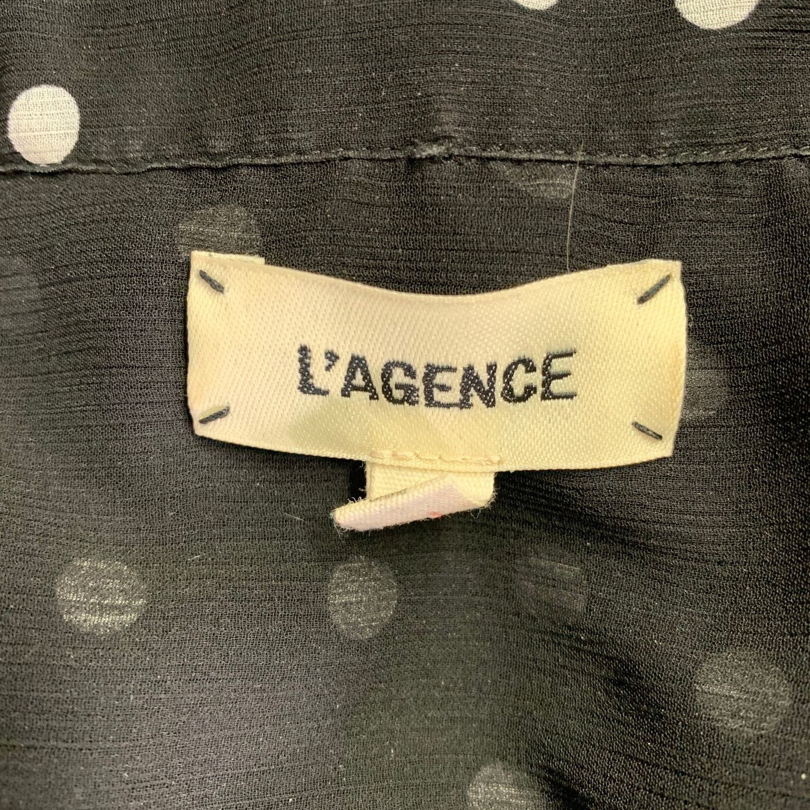 L'AGENCE XL Black White Polyester Polka Dot Open Collar Shirt Size XL / US 12-14 / IT 48-50 - 5 Thumbnail