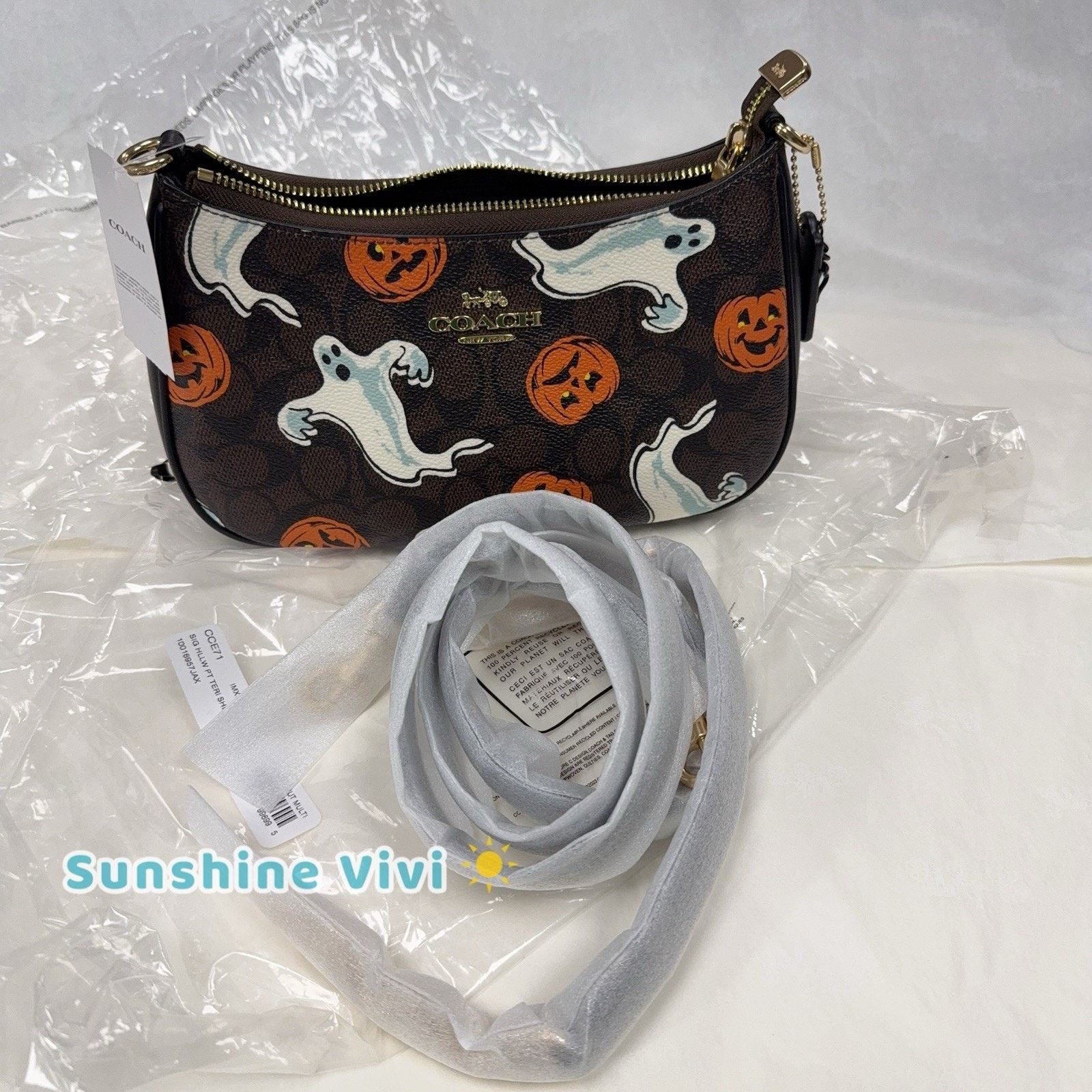 Coach NWT Coach Teri Shoulder Bag Canvas Pumpkin Halloween CCE71 Size ONE SIZE - 6 Thumbnail