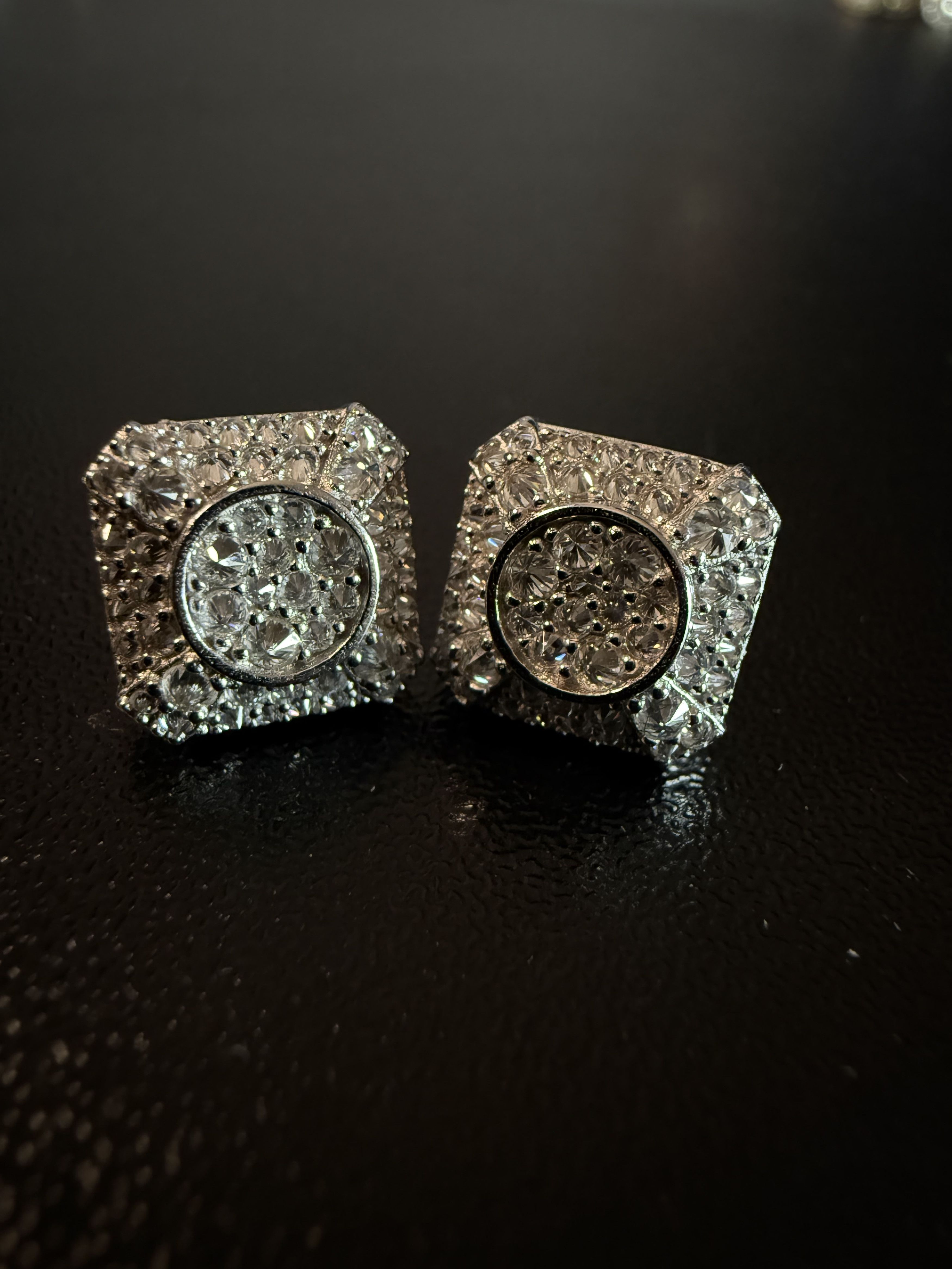 Other Trap Square Halo Studs Moissanite mens 925silver earrings Size ONE SIZE - 3 Thumbnail