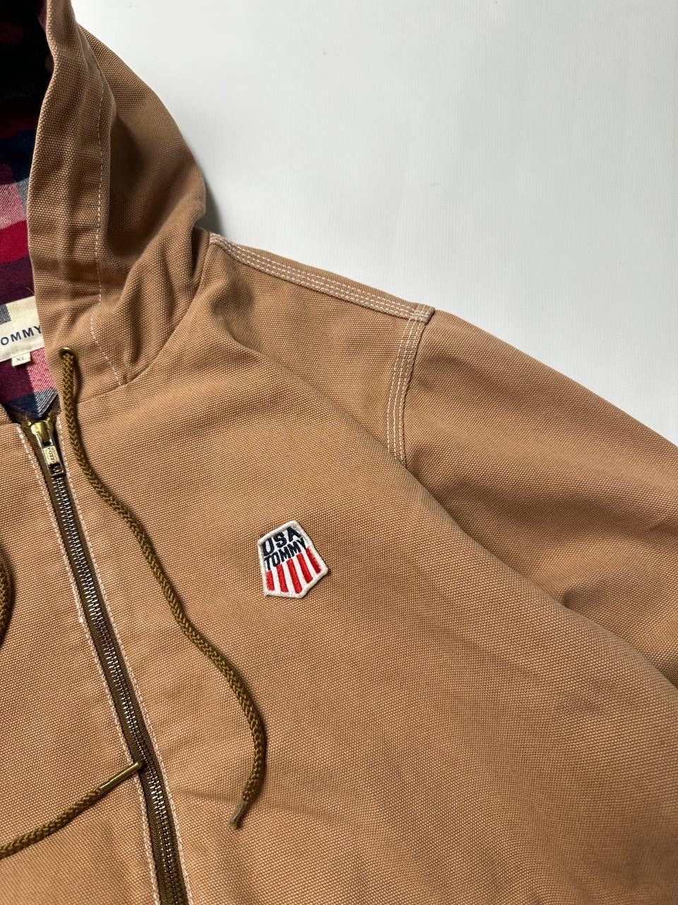 Tommy Hilfiger Vintage Tommy USA Hooded Denim Jacket Japan Vibes Camel Size US L / EU 52-54 / 3 - 4 Thumbnail