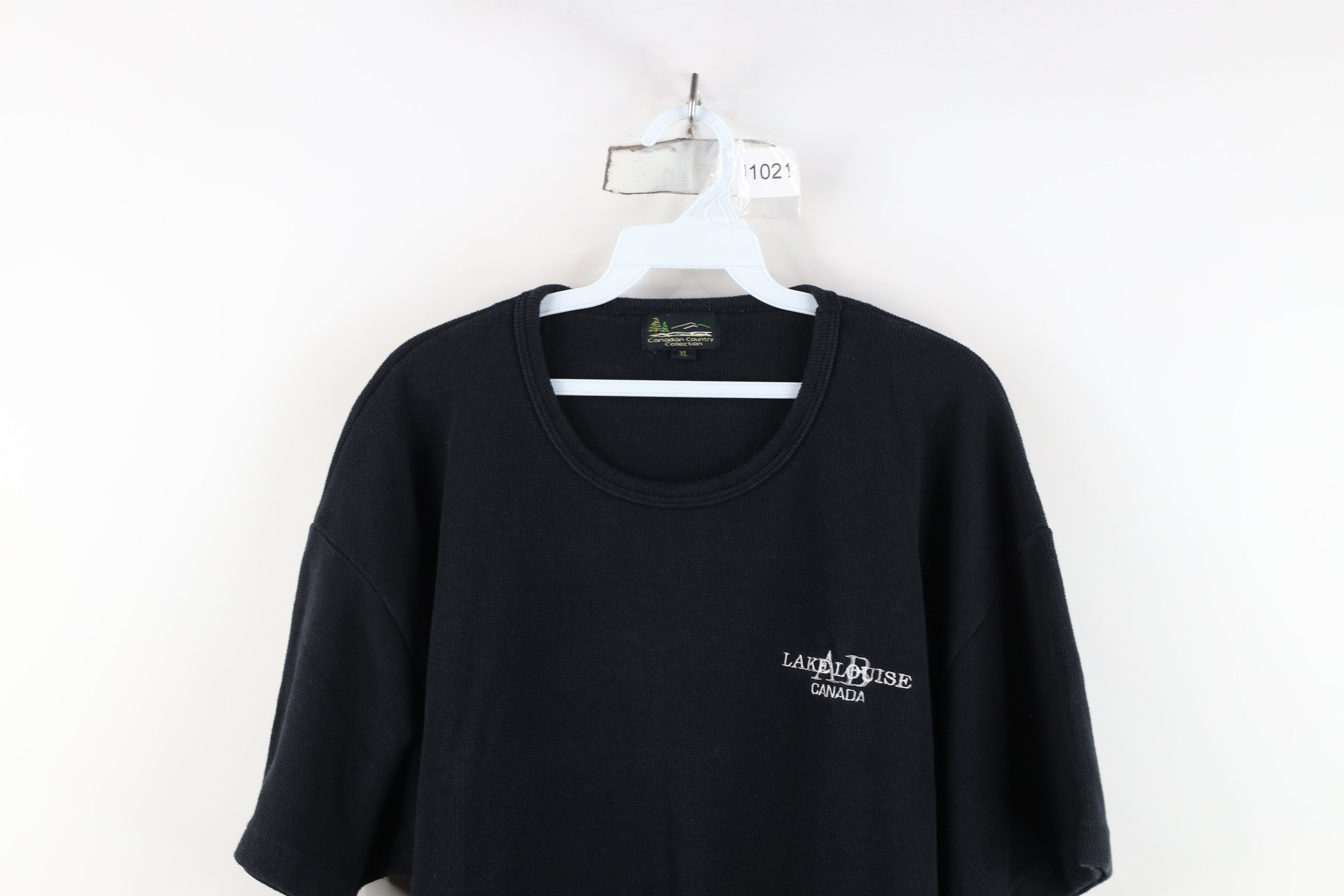 Vintage Vintage 90s Louise Canada Thermal Waffle Knit T-Shirt Black Size US XL / EU 56 / 4 - 2 Thumbnail