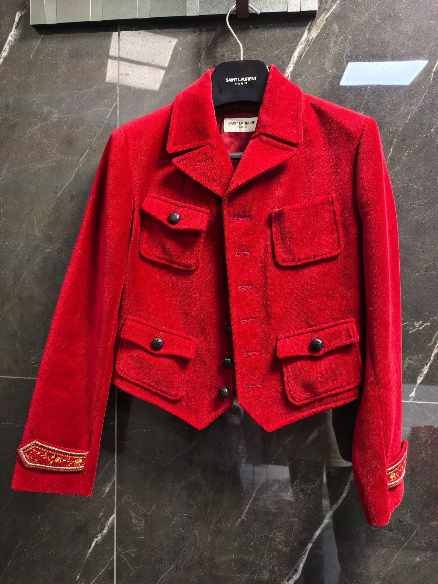 Saint Laurent Paris Saint Laurent Red Velvet Jacket Size S / US 4 / IT 40 - 1 Thumbnail