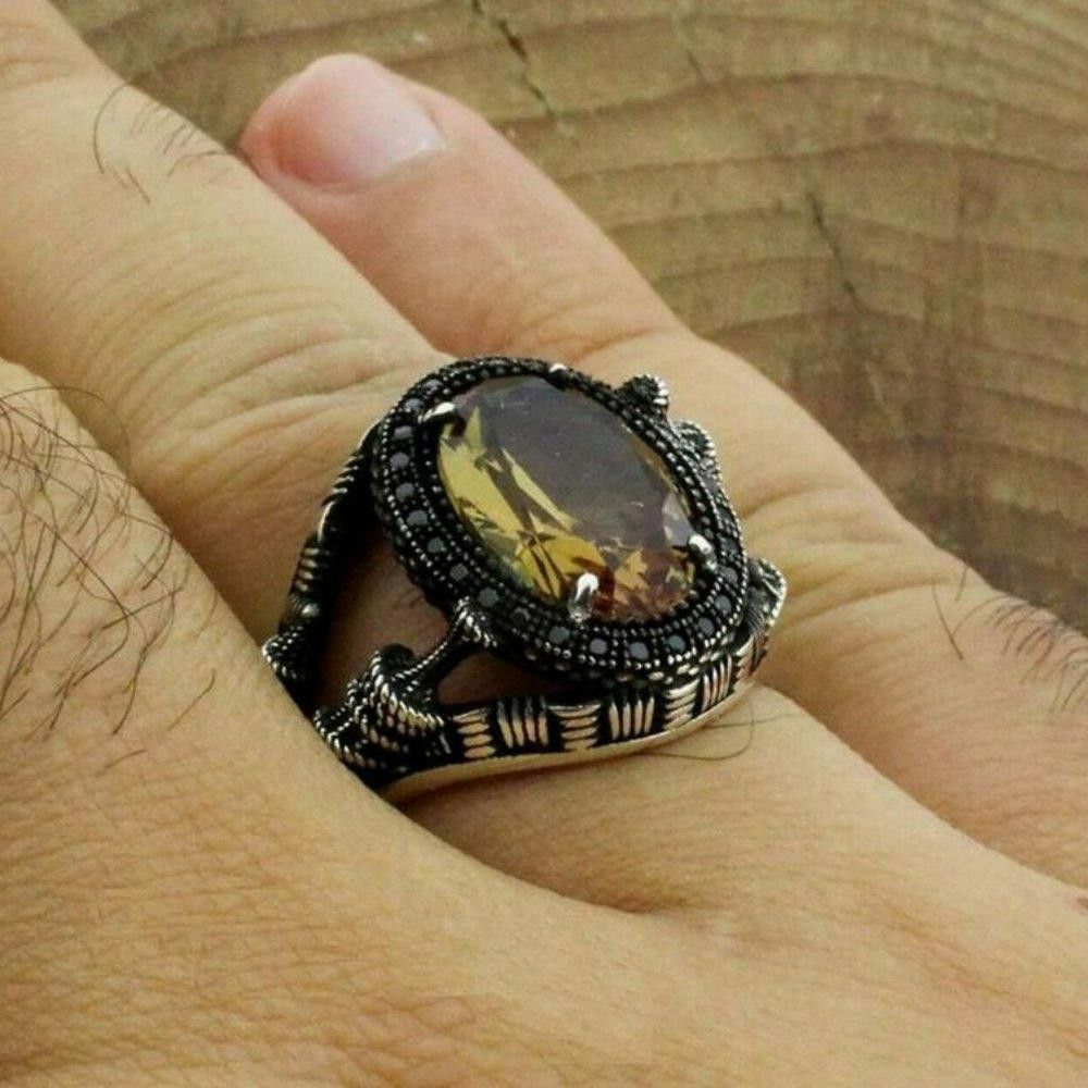 Designer Men's Retro Scorpion Oval Citrine Silver Ring - Size 10 Size ONE SIZE - 5 Thumbnail