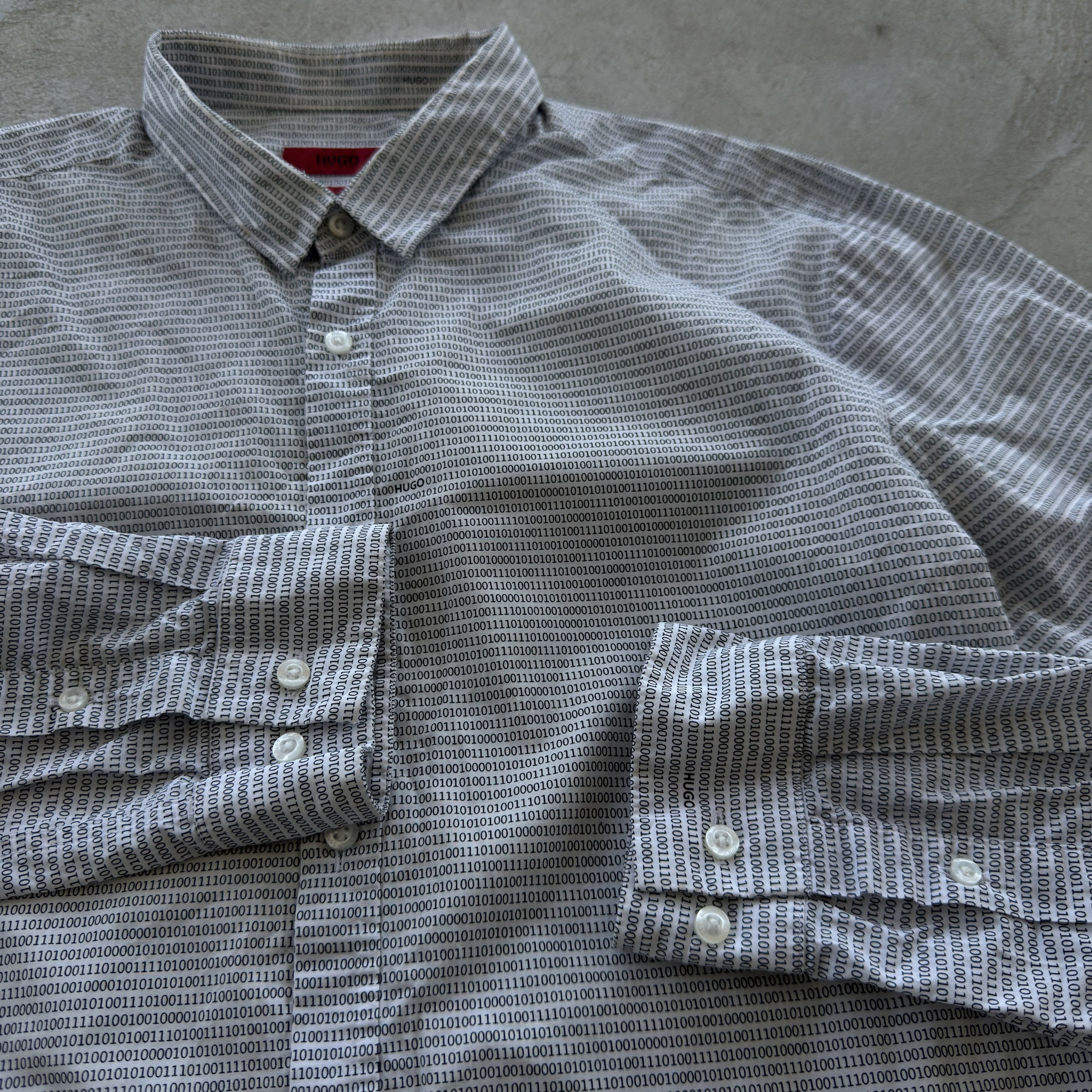 Hugo Boss Hugo Extra Slim Fit Matrix Binary Code Shirt White M Size US M / EU 48-50 / 2 - 4 Thumbnail