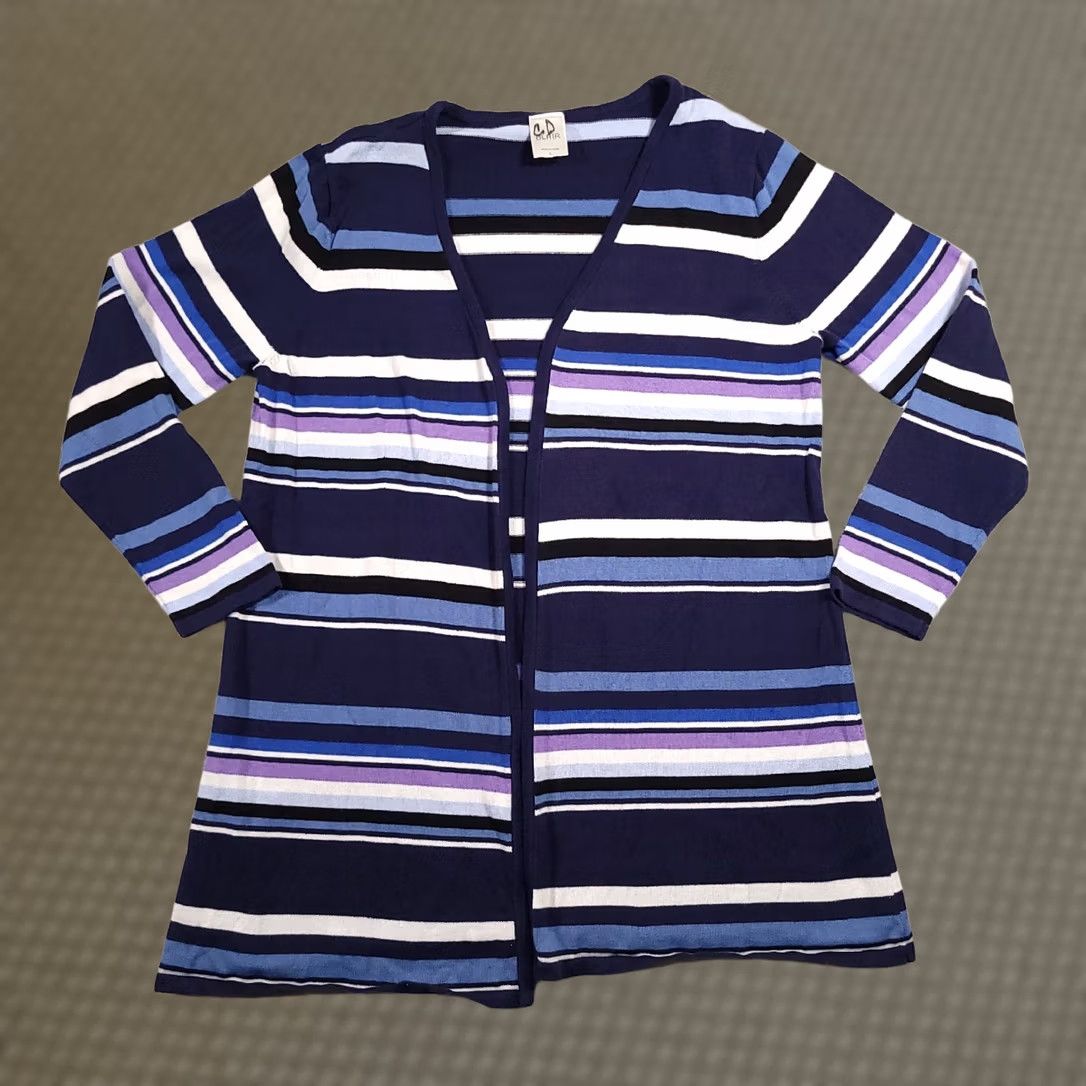 Blair Blair Cardigan Sweater Open Front Women Large Blue Stripe Long Sleeve Heavy Knit Regular Sleeve Size L / US 10 / IT 46 - 1 Thumbnail
