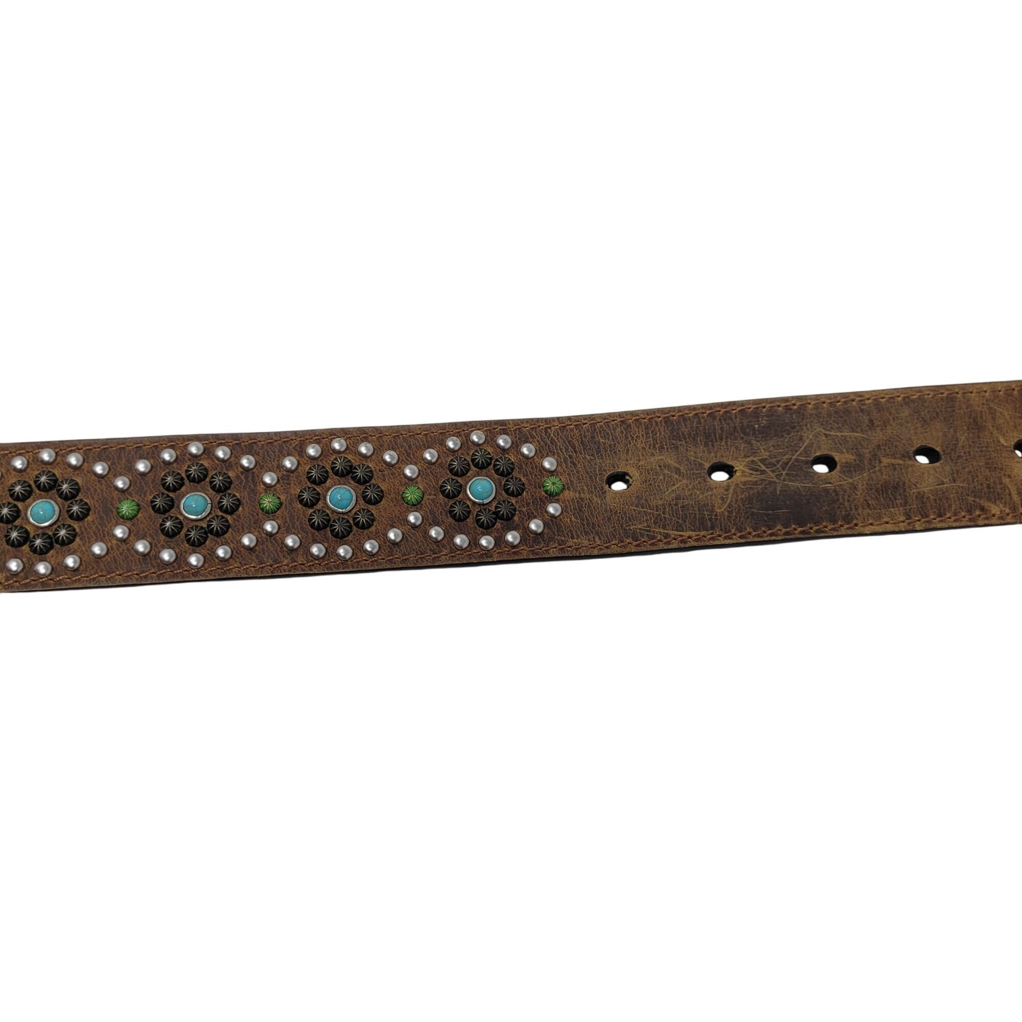 Nocona Nocona Leather Western Belt Studs Stones 30" S Brown Circle Size ONE SIZE - 5 Thumbnail