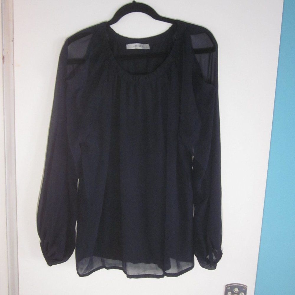 Marsell MARELLA Womens Black Crepe Blouse Sheer Sleeve Open Shoulder Size M / US 6-8 / IT 42-44 - 1 Thumbnail