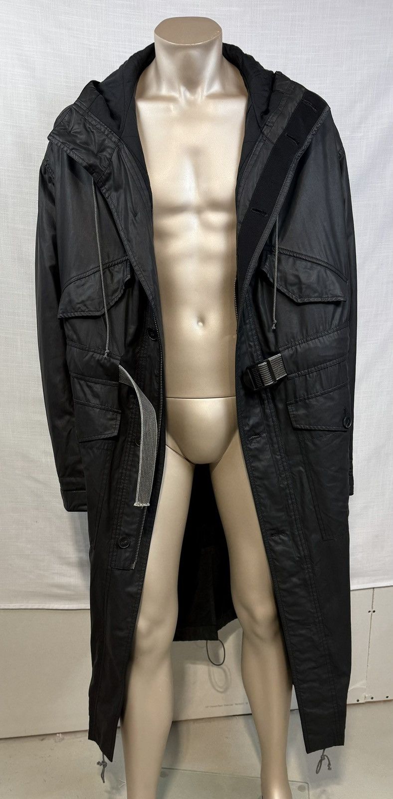 Haider Ackermann LAST DROP Waxed Black Cupro Blend Grey Belt Oversized Parka Size US M / EU 48-50 / 2 - 4 Thumbnail