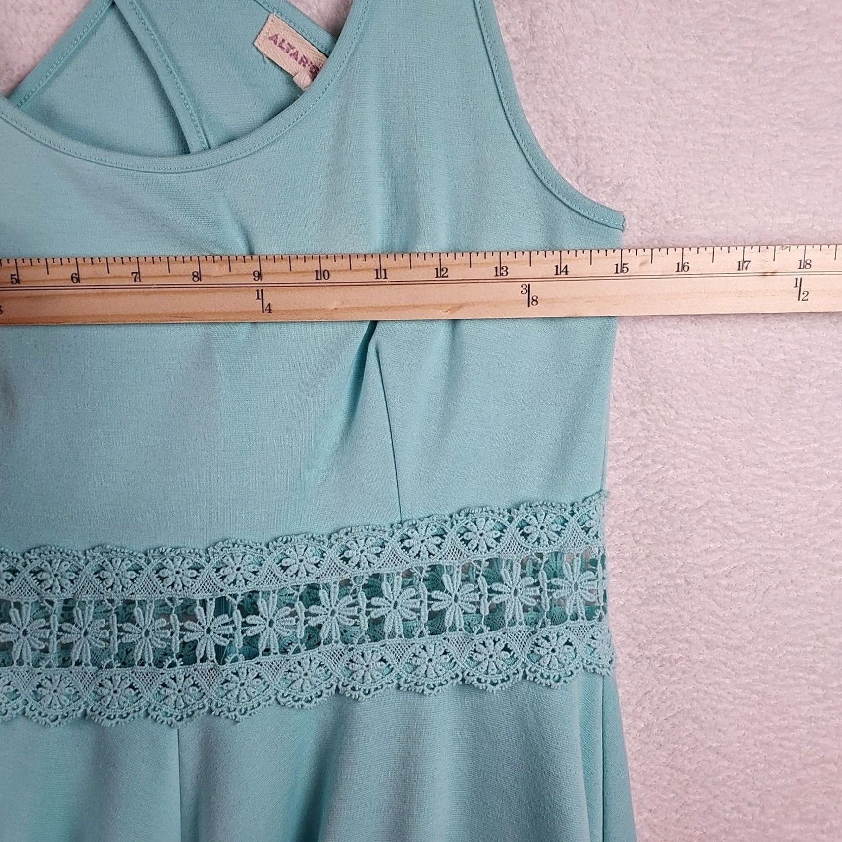 Vintage Altar'd State Women’s Teal Sleeveless Fit and Flare Dress Crochet Waist Size M Size M / US 6-8 / IT 42-44 - 5 Thumbnail