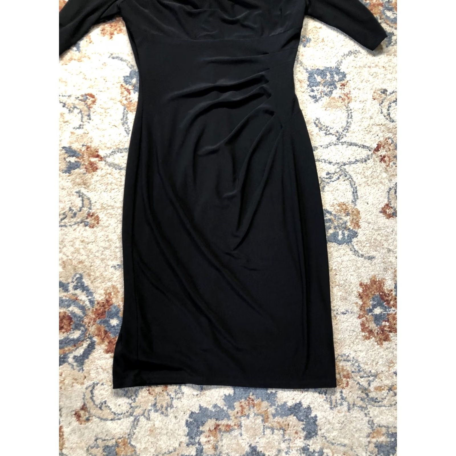 Ralph Lauren Lauren Ralph Lauren Dress Womens Medium Black Ruched Sheath Cowl Neck 3/4 Sleeve Size M / US 6-8 / IT 42-44 - 5 Thumbnail