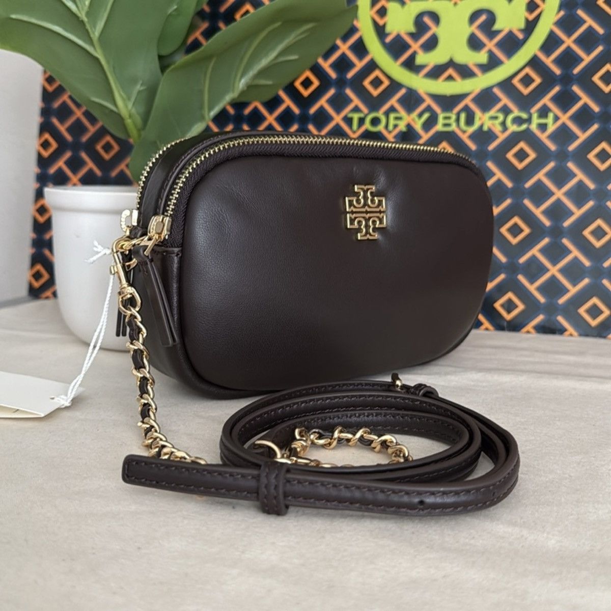 Tory Burch NWT Tory Burch Britten Brown Leather puffy Crossbody Bag Size ONE SIZE - 1 Thumbnail