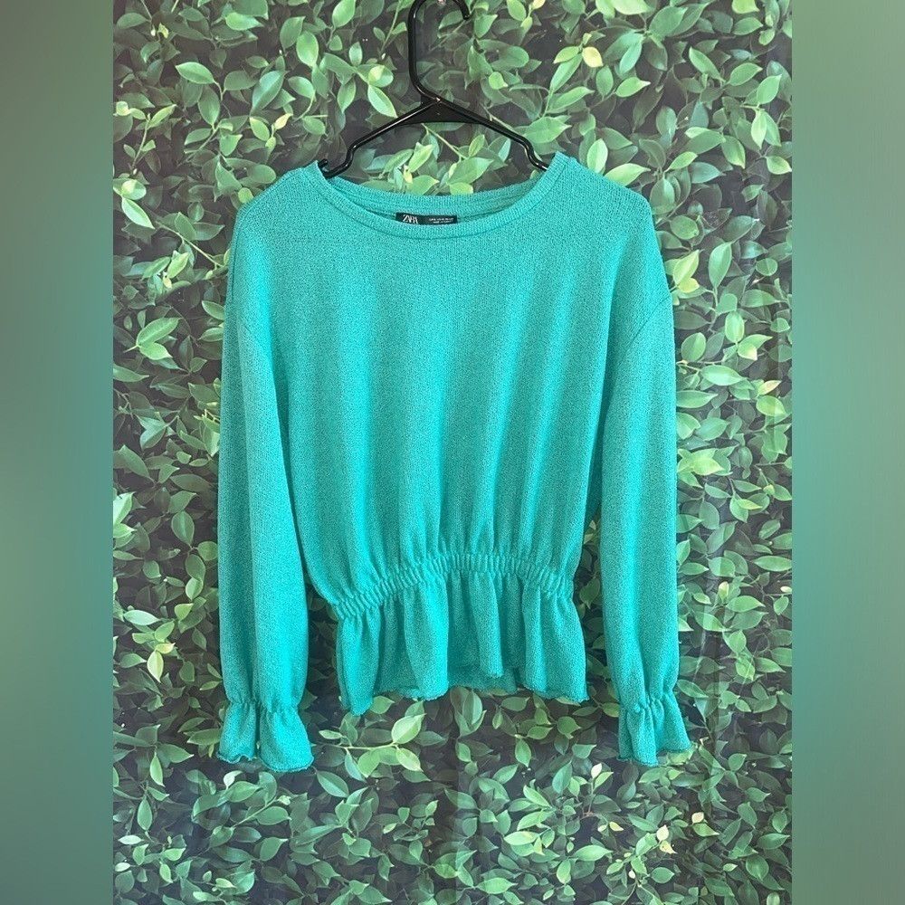 Zara Zara light green long sleeve blouse Size S / US 4 / IT 40 - 1 Thumbnail