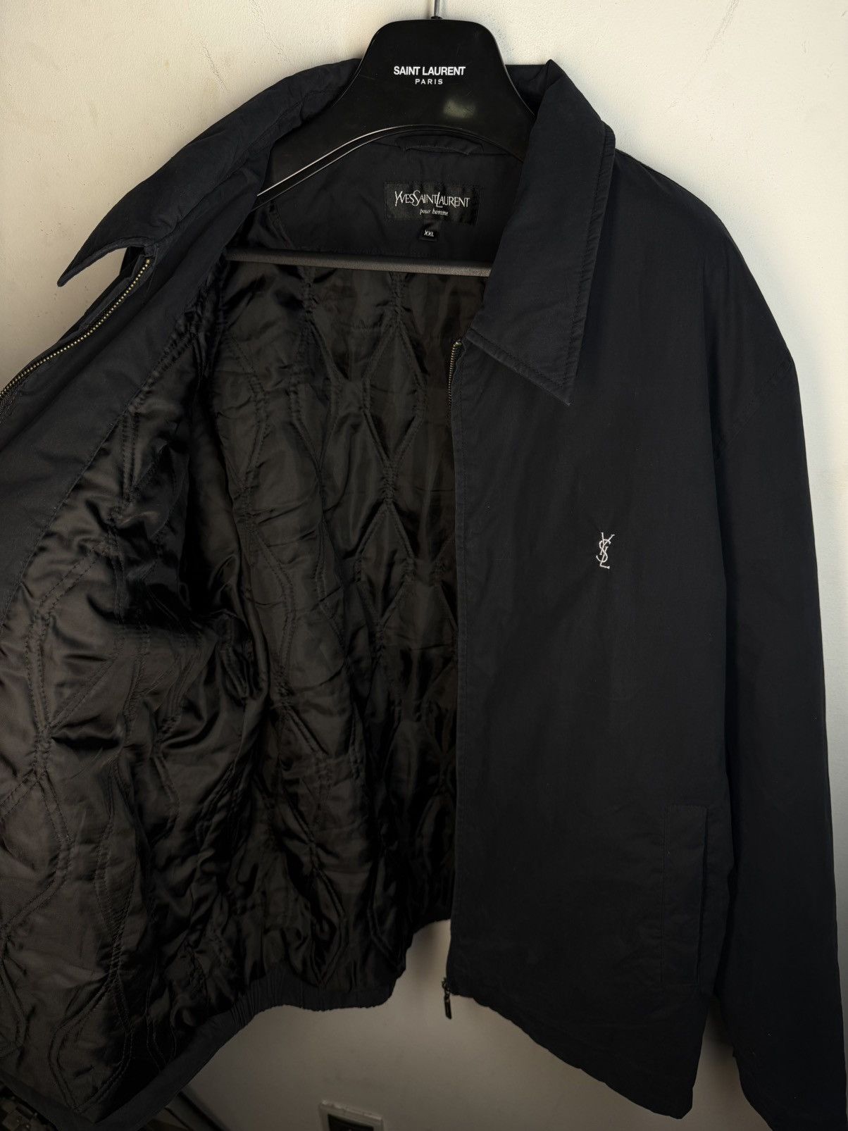 Yves Saint Laurent Black Warm YSL Jacket Bomber Zip Up Collar Vintage Logo y2k Size US XXL / EU 58 / 5 - 1 Thumbnail