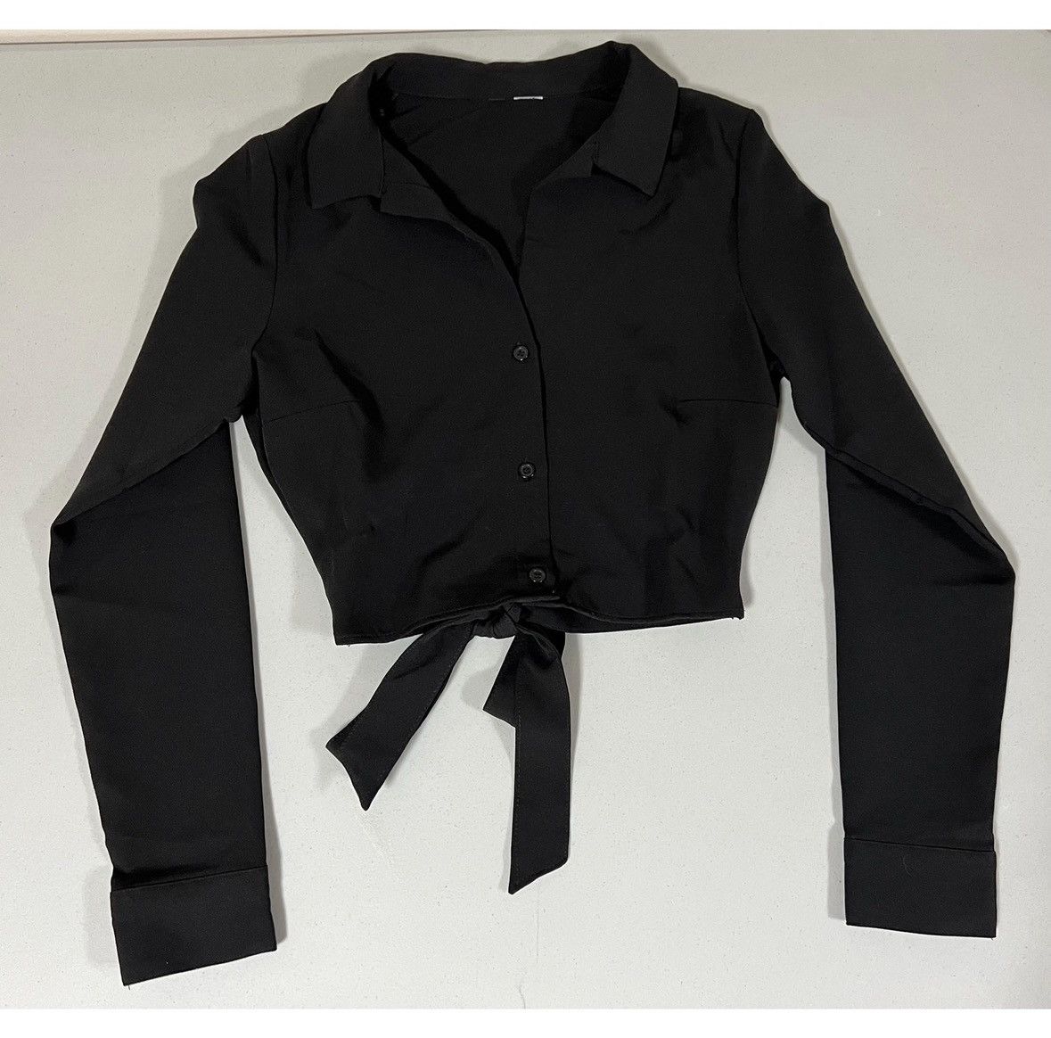 Vintage Black Collared Button-Down Tie-Back Shirt Top Blouse Size S🖤 Size S / US 4 / IT 40 - 2 Thumbnail