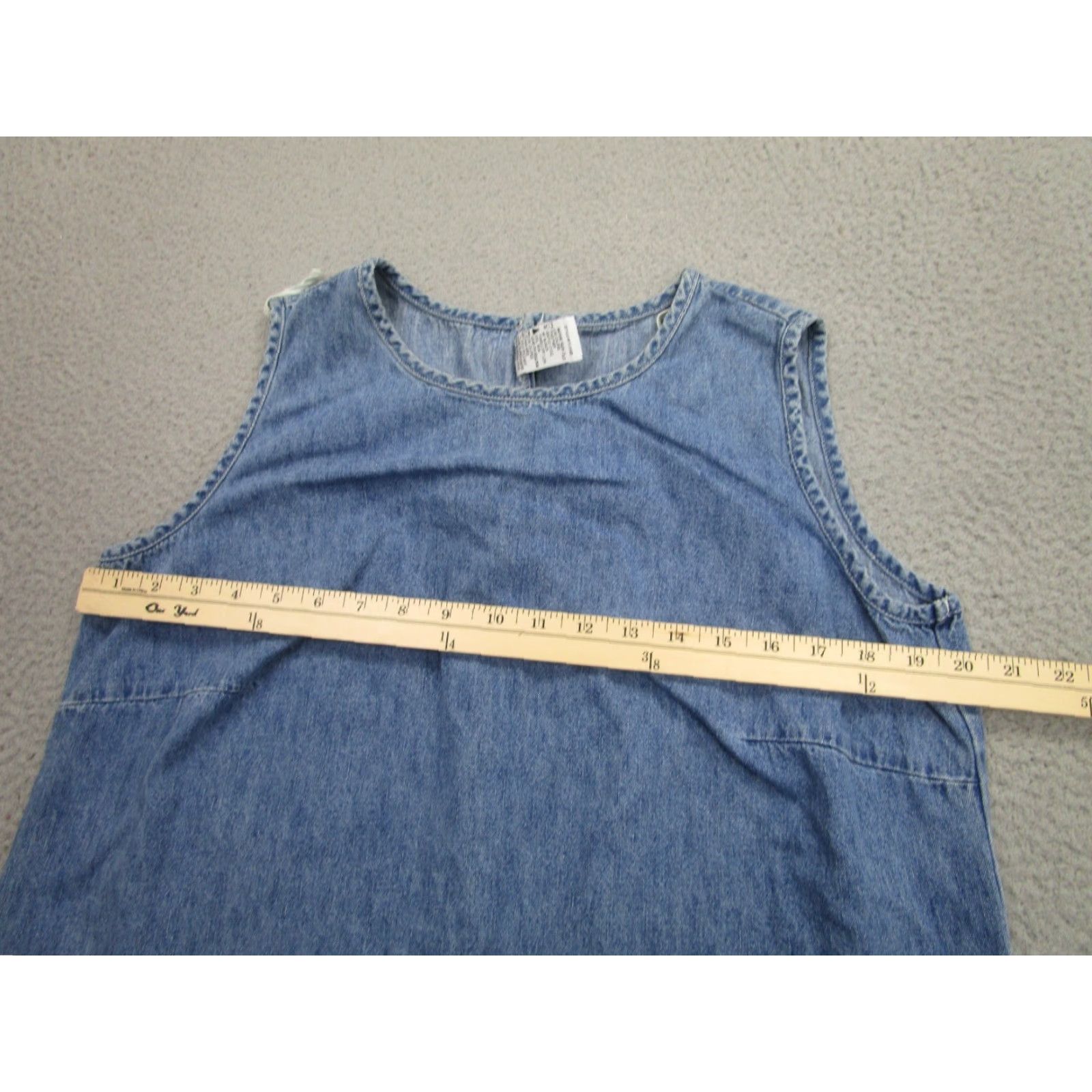 VINTAGE Denim Dress Womens 14 Cottagecore Prairie Jumper Overall Western  y2k Dress Maxi Tank Blue Denim