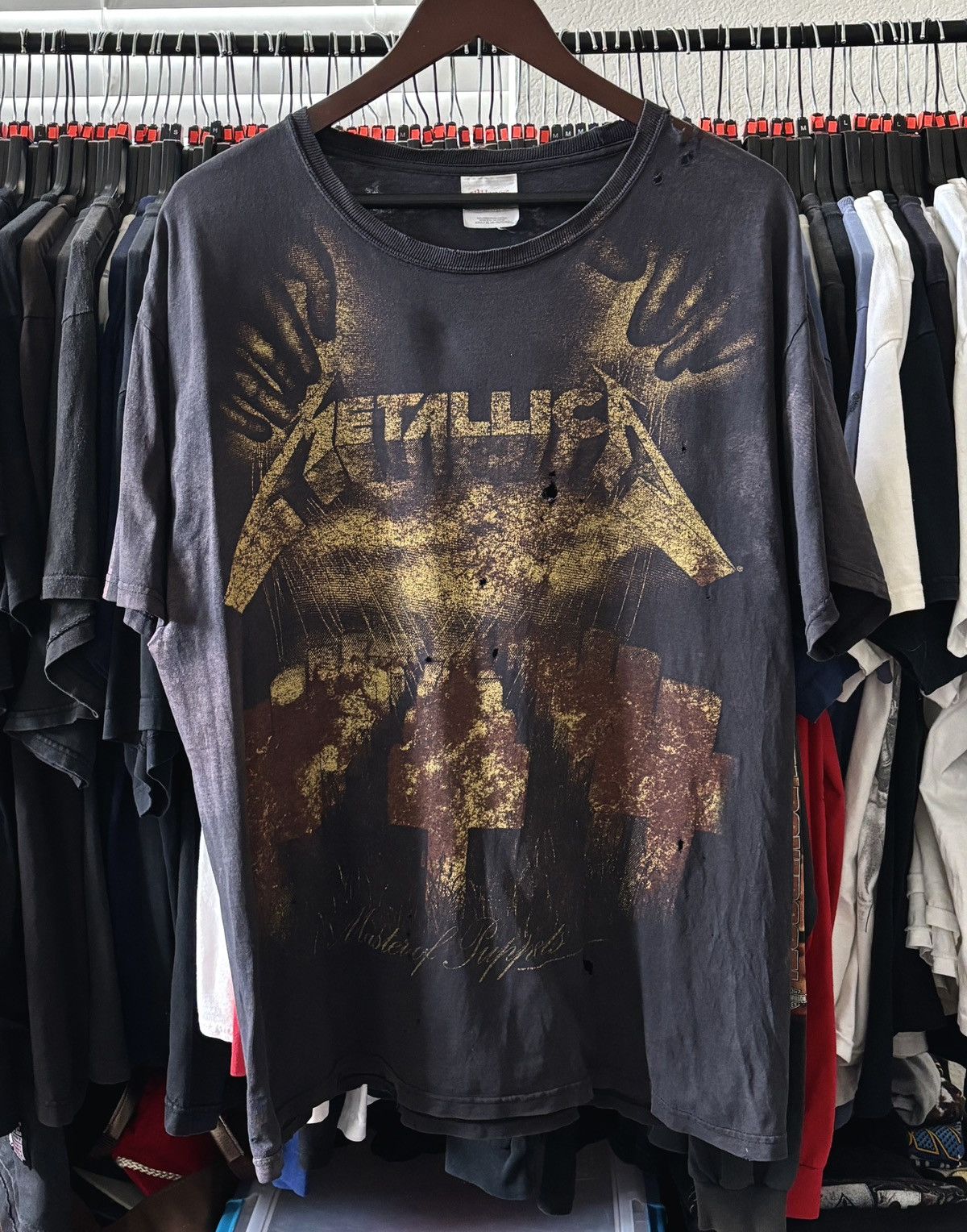 image of Band Tees x Metallica Crazy Distressed Vintage Metallica Master Of Puppets Tee in Faded Black (Size