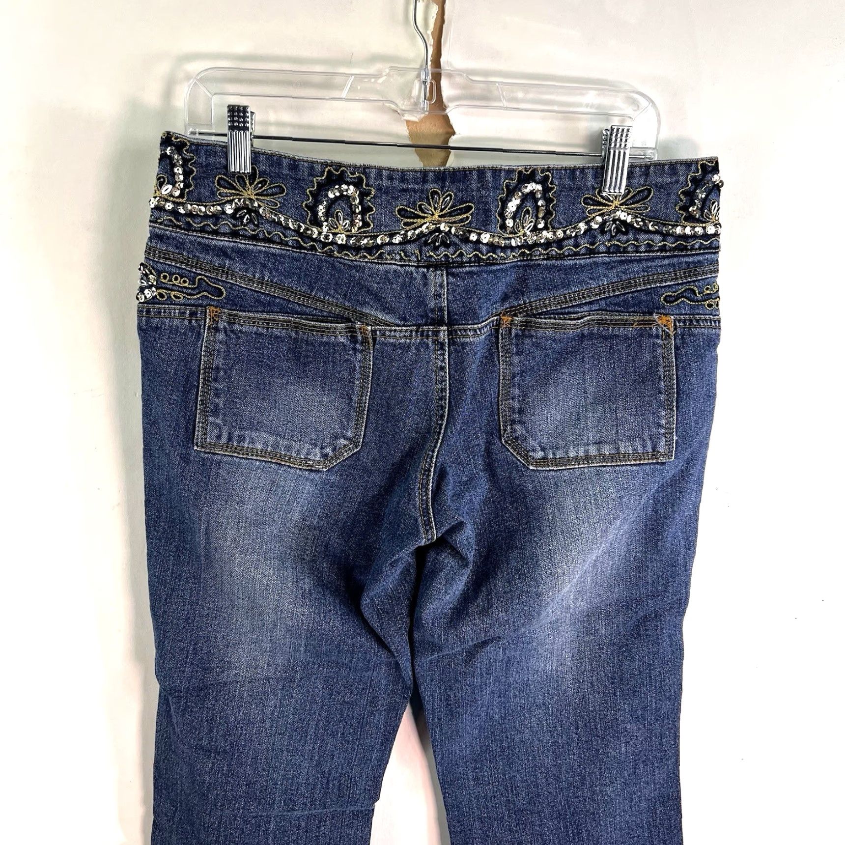 Vintage VINTAGE BISOU BISOU Women's Bootcut Jeans 12 Blue 90s Embellished Rhinestone Floral Denim Spandex Size 34" / US 12 / IT 48 - 6 Thumbnail