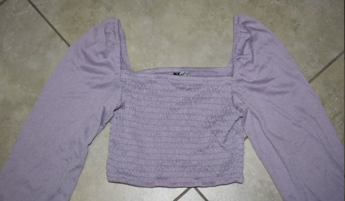 H&M H&M Stretch Lilac Purple Y2K Retro Crop Top Shirt Size XS / US 0-2 / IT 36-38 - 3 Thumbnail