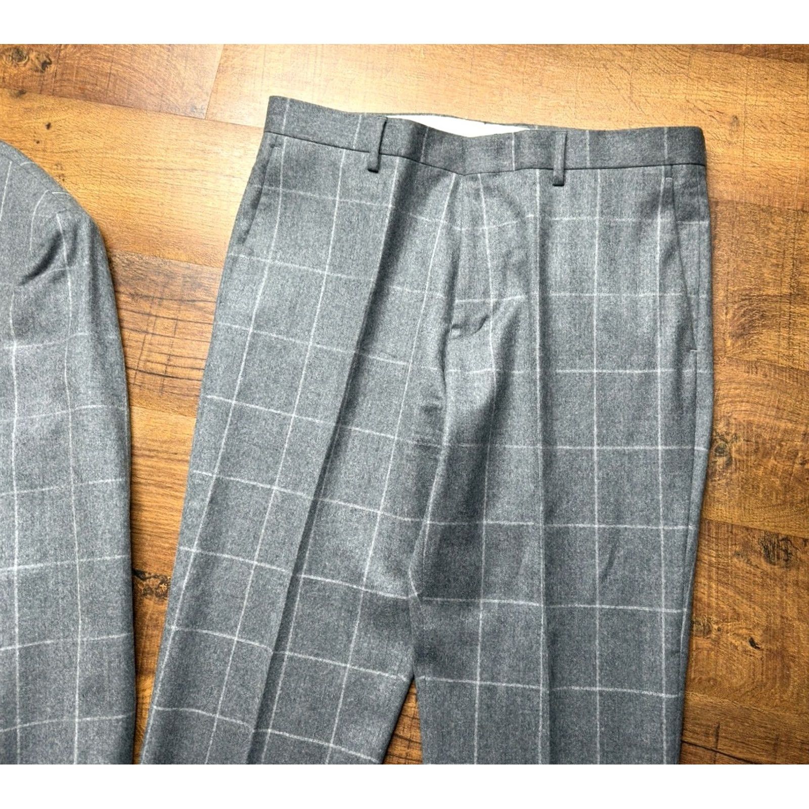 J.Crew J. Crew Ludlow Barberis Canonico Italy Dual Vent 2 Piece Suit 40R Gray Wool Windowpane Slim 40 Mens Size 34R - 7 Thumbnail