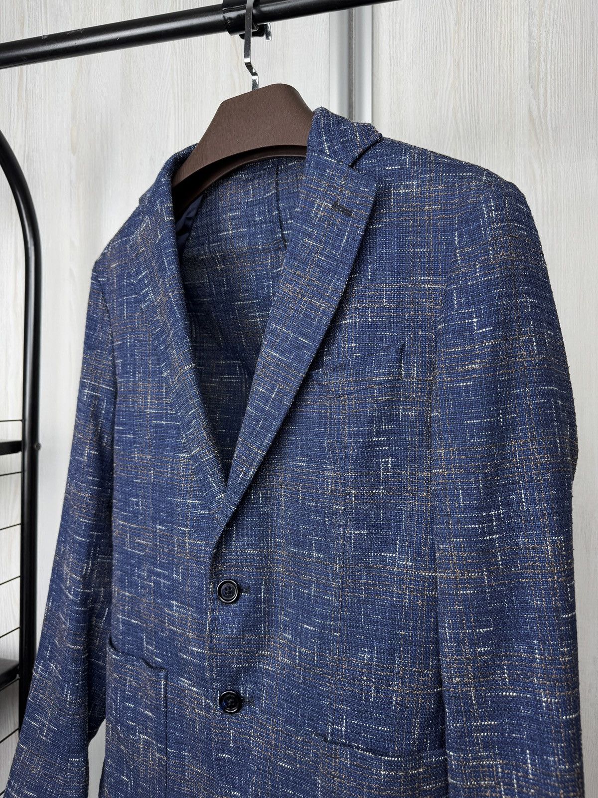 Paoloni Paoloni Blue check cotton blend houndstooth unlined blazer Size 36R - 4 Thumbnail