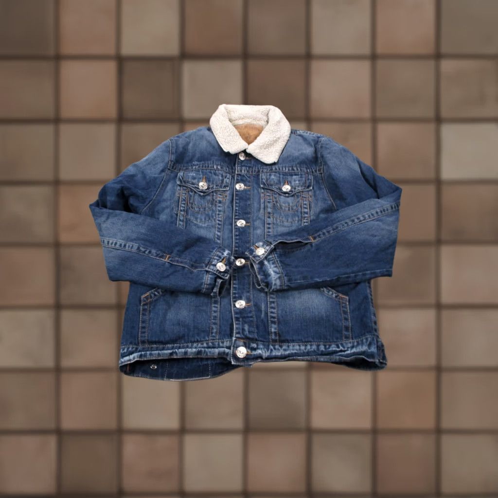 True Religion True Religion Jacket Womens L Blue Jean Denim Sherpa Trucker Lined Heavy Size 36" / US 14 / IT 50 - 1 Thumbnail