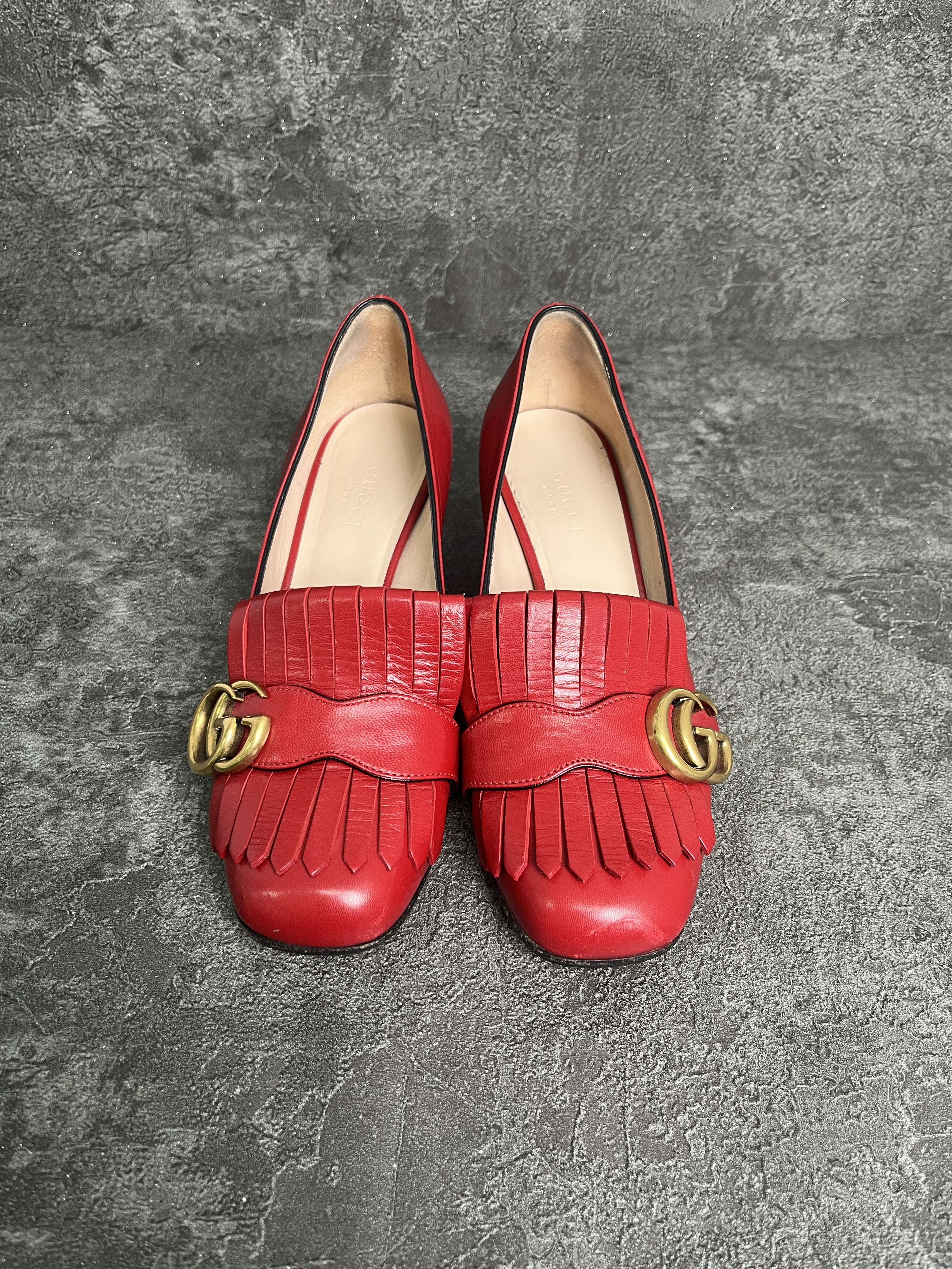 Gucci Gucci Red Marmont Fringe Mid-Heel Pumps Size US 5.5 / IT 35.5 - 3 Thumbnail