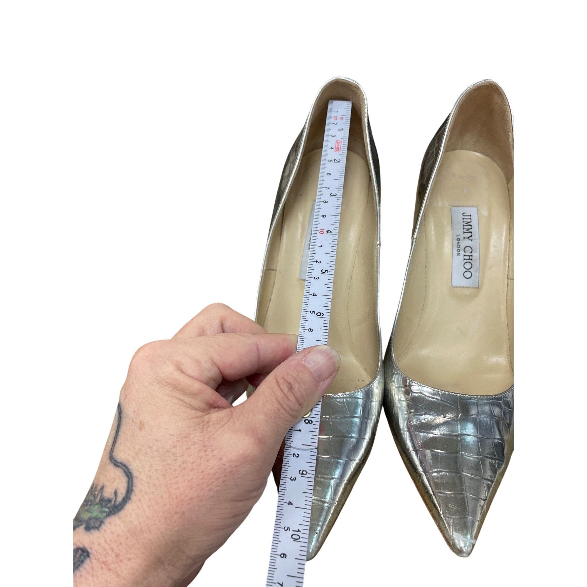 Jimmy Choo Jimmy Choo London womans silver croc pattern stilleto 4.5" h Size US 9.5 / IT 39.5 - 8 Thumbnail
