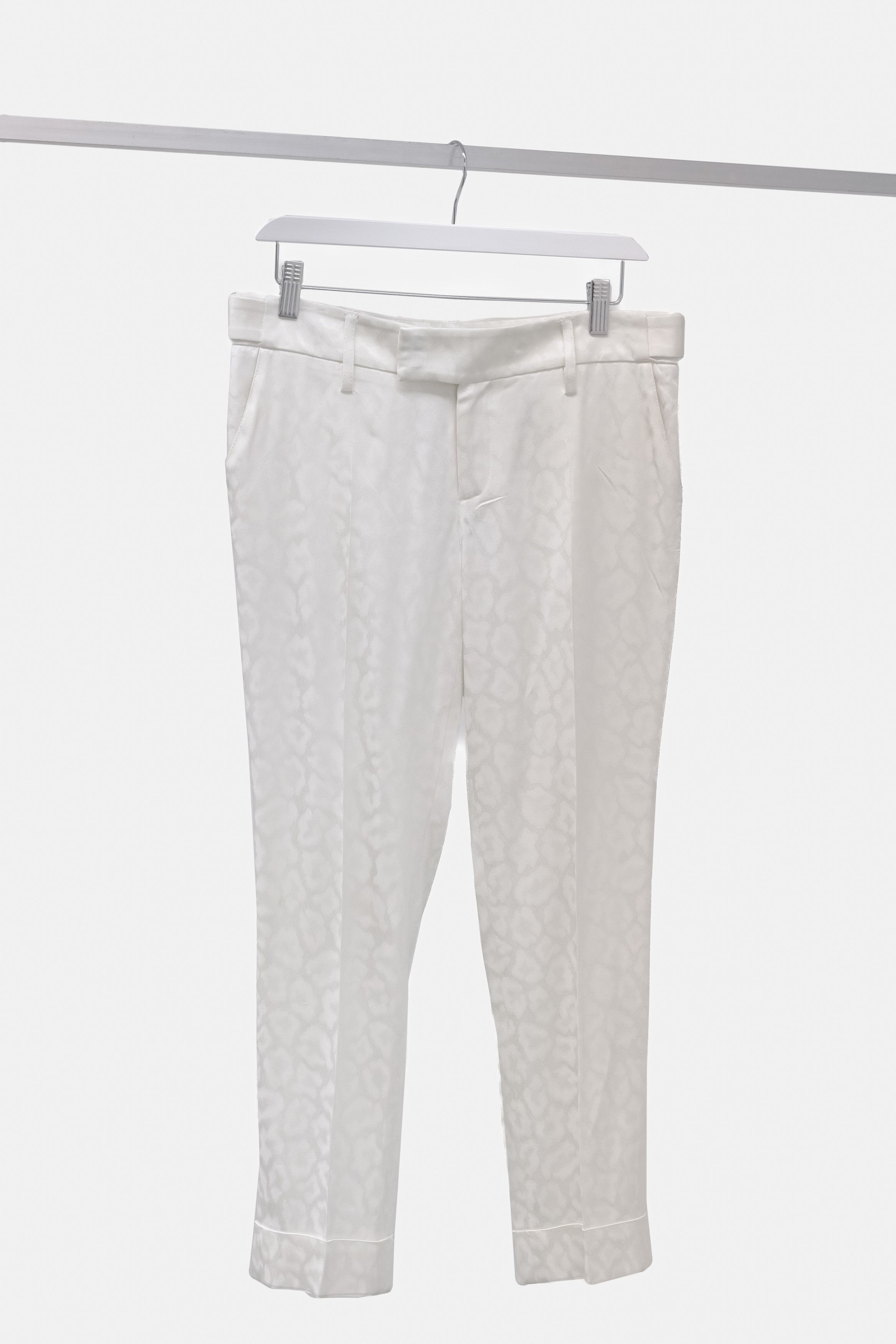 image of Smythe Cream Tonal Leopard Pattern Trousers, Women's (Size 28)