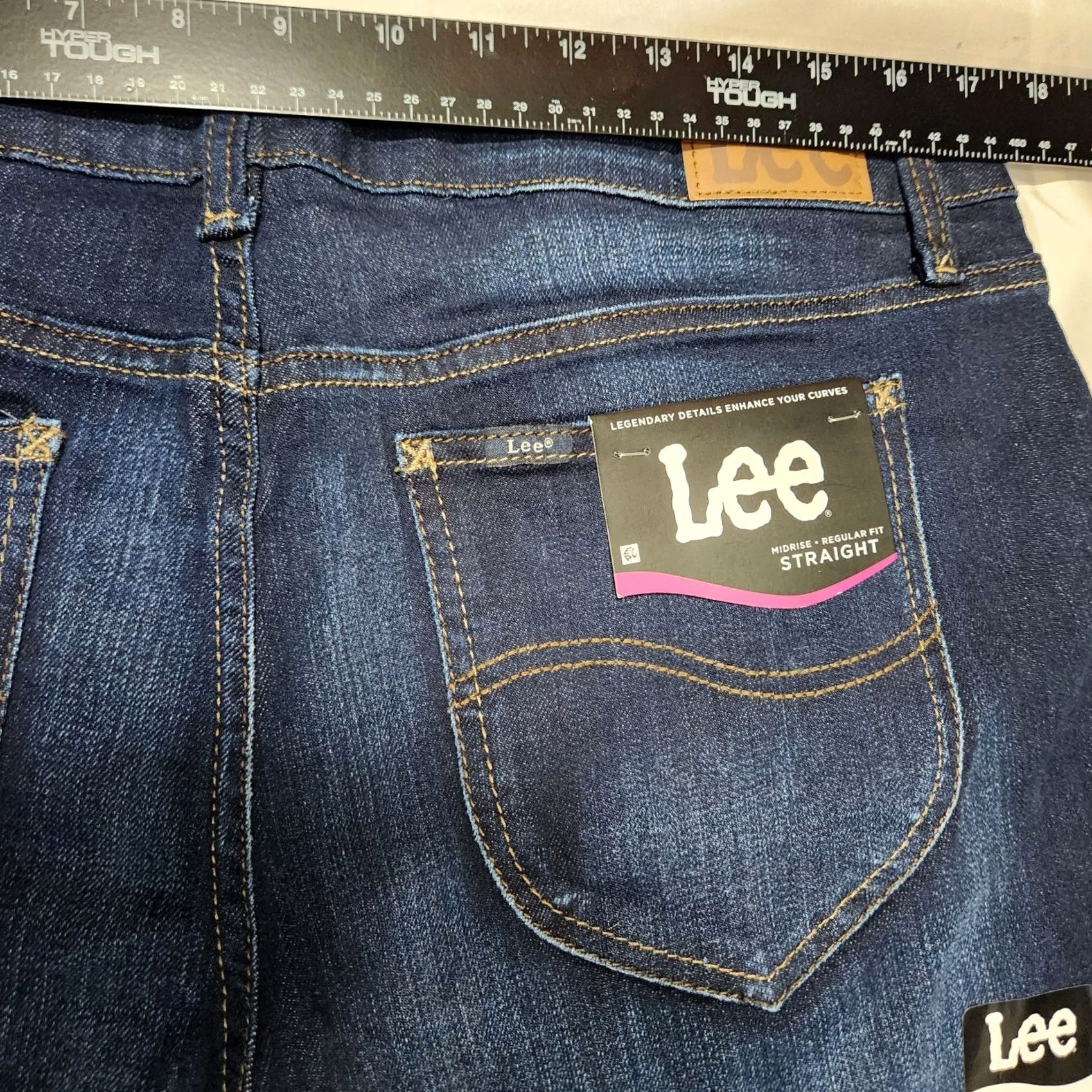Lee Lee Jeans Women 16 Petite Straight Leg Mid Rise Dark Wash Stretch Denim Size 38" / US 16 / IT 52 - 5 Thumbnail