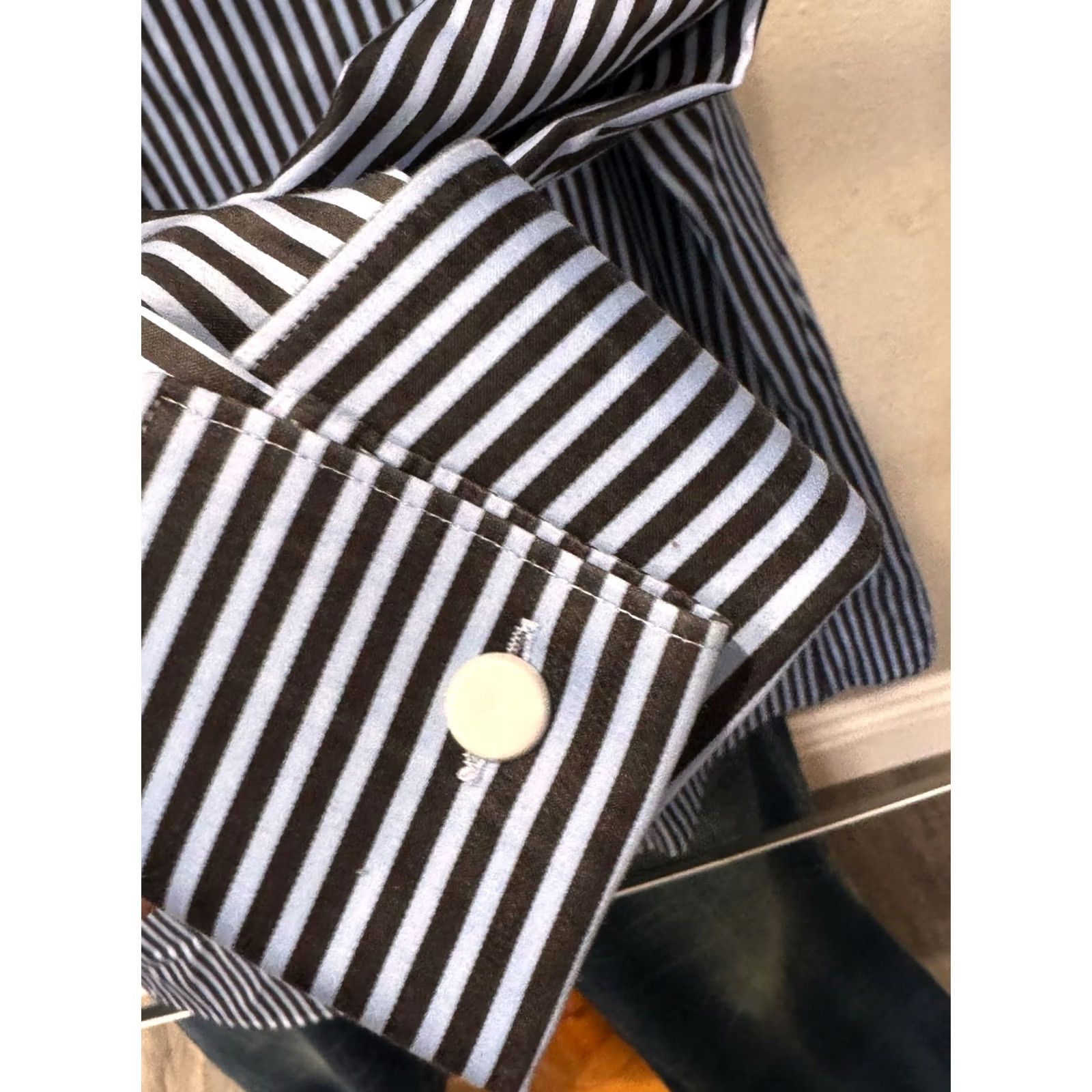 Pinko Thomas Pink Shirt XL Button Up Blue Gray Stripe Men’s Short Sleeve MINT Shirt XL Slim 17 x 38 Multicolor Button Closure Mens Size US XL / EU 56 / 4 - 5 Thumbnail