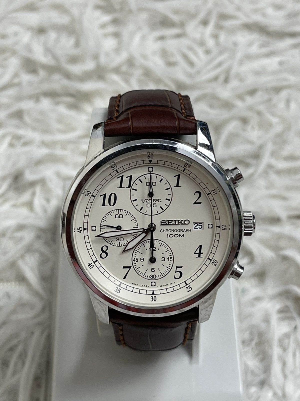 Seiko Watch Quartz Chronograph Model Sndc31P1 Men From Japan in Beige