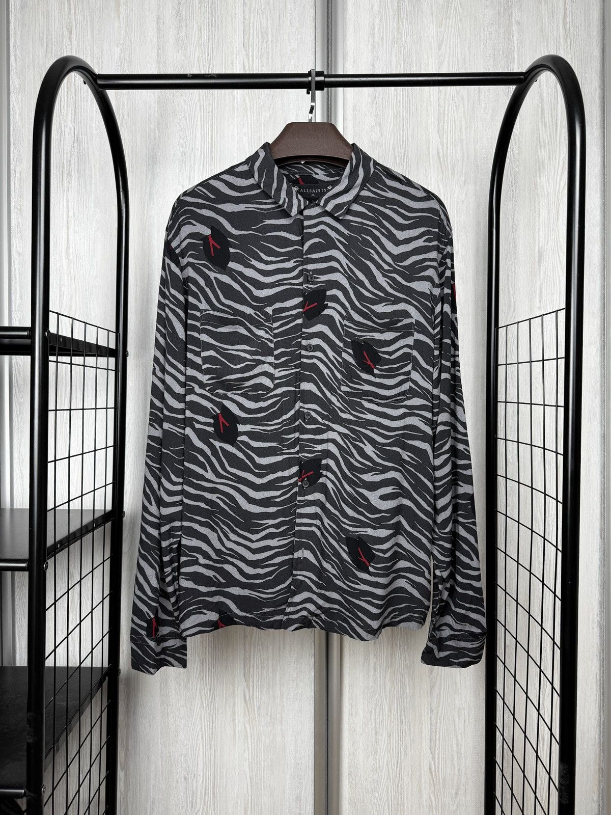 Allsaints AllSaints Lazaro LS Hawaiian shirt grey/jet black size XL Size US XL / EU 56 / 4 - 1 Thumbnail