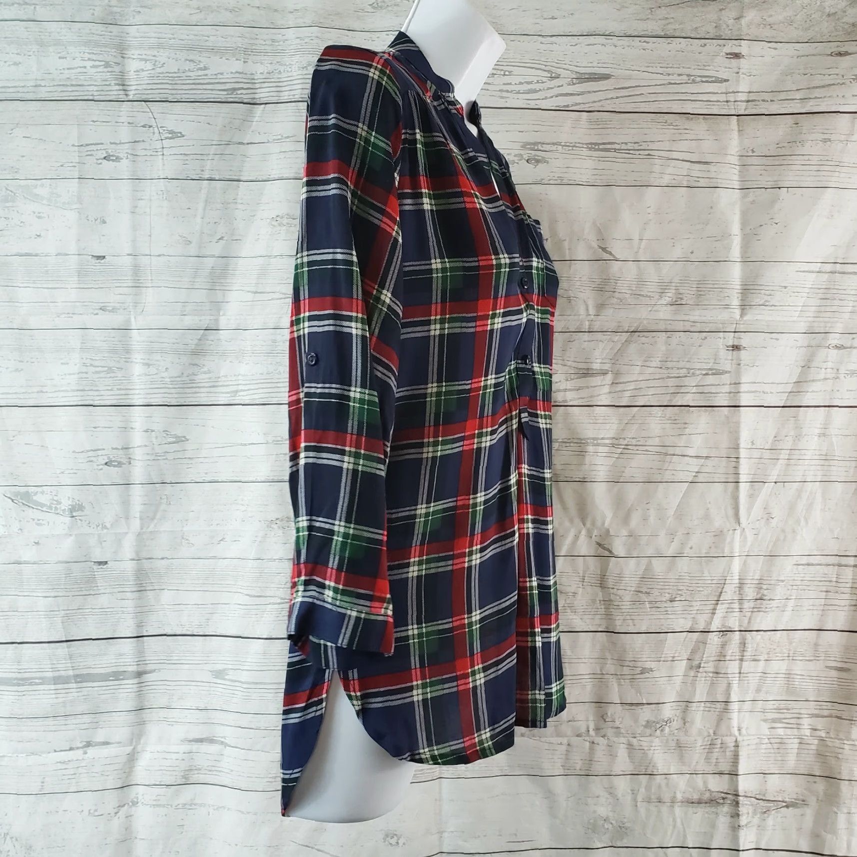 Other Market & Spruce Womens Popover Top XS Blue Plaid 3/4 Size XS / US 0-2 / IT 36-38 - 2 Thumbnail