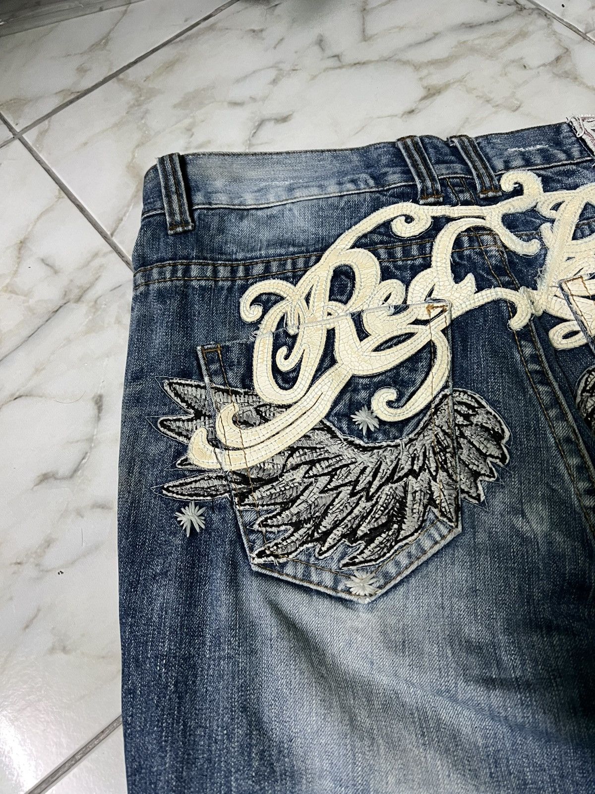 Japanese Brand 💥Baggy💥Redpepper Double Knee Washed Ripped Distress Jeans Size US 35 - 15 Thumbnail