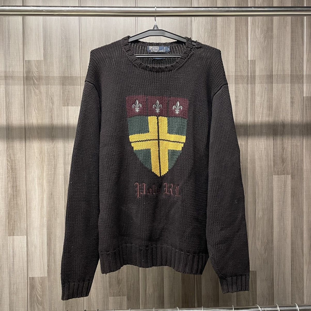 Ralph Lauren Vintage Polo Ralph Lauren Shield Crest Knit Sweater💥 Size US L / EU 52-54 / 3 - 1 Thumbnail