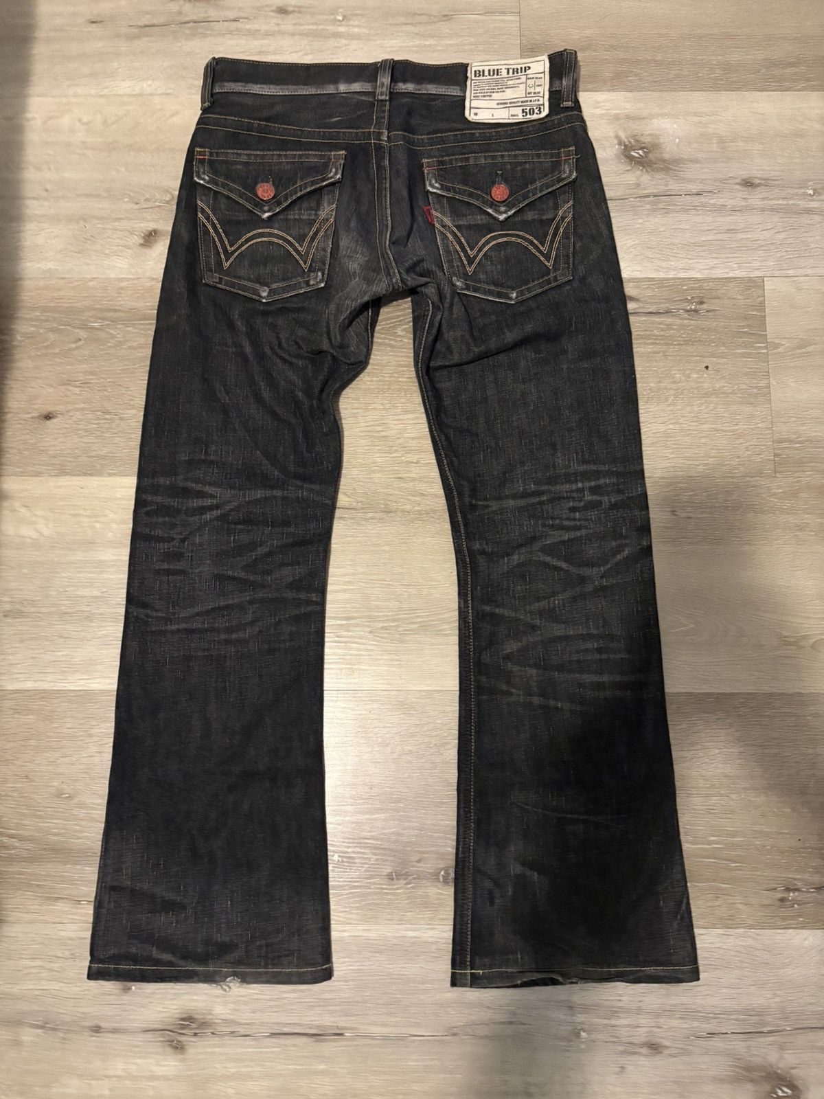 Edwin FLARE WASHED BLACK BLUE TRIP DENIM PANTS | Grailed