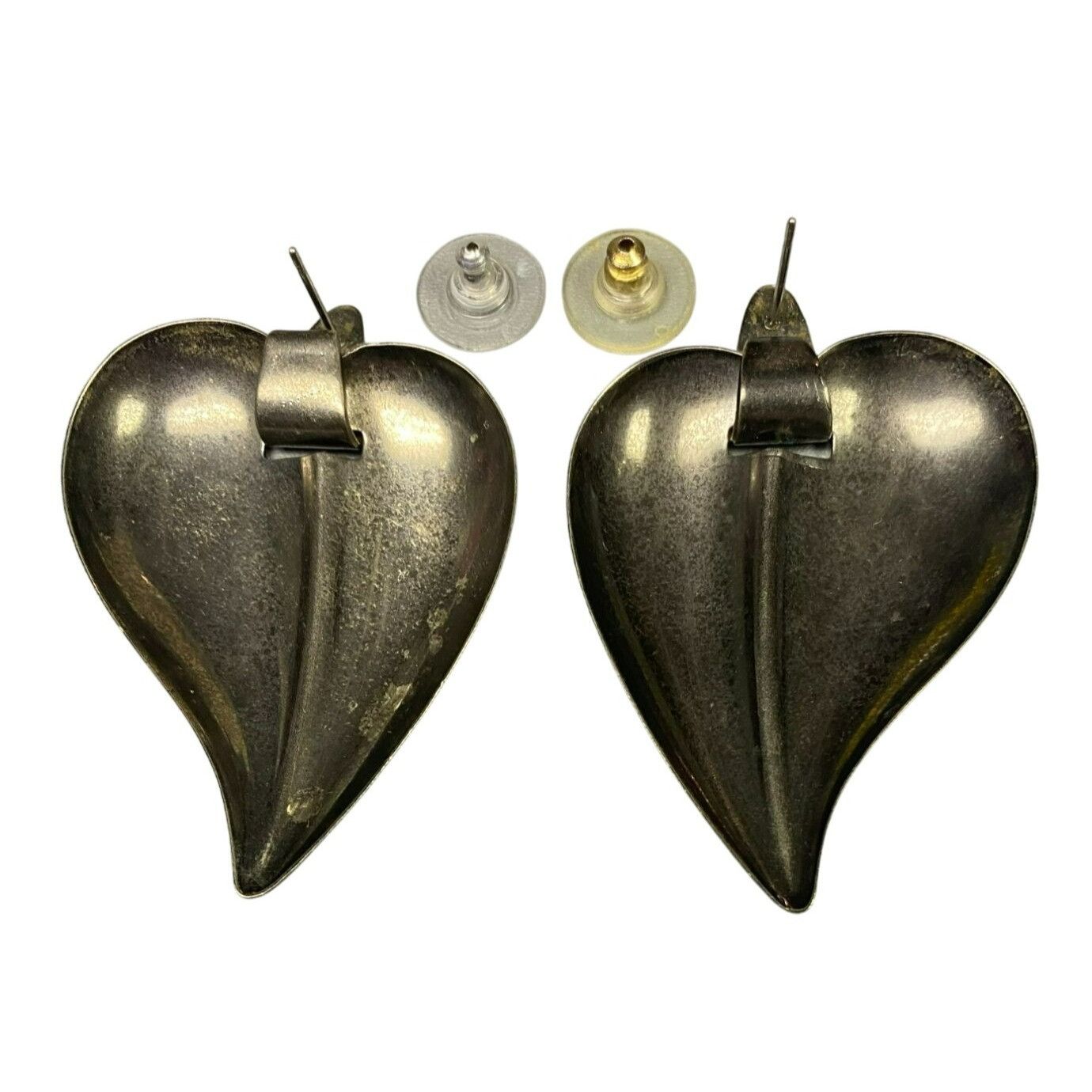 Other Vintage Silver tone Heart Shaped Pierced Earrings With Stud Size ONE SIZE - 3 Thumbnail