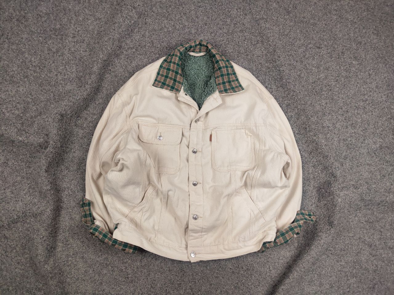 Vintage Masonprince Studios Design Beige Denim Fur Oversized Jacket Size US L / EU 52-54 / 3 - 1 Thumbnail