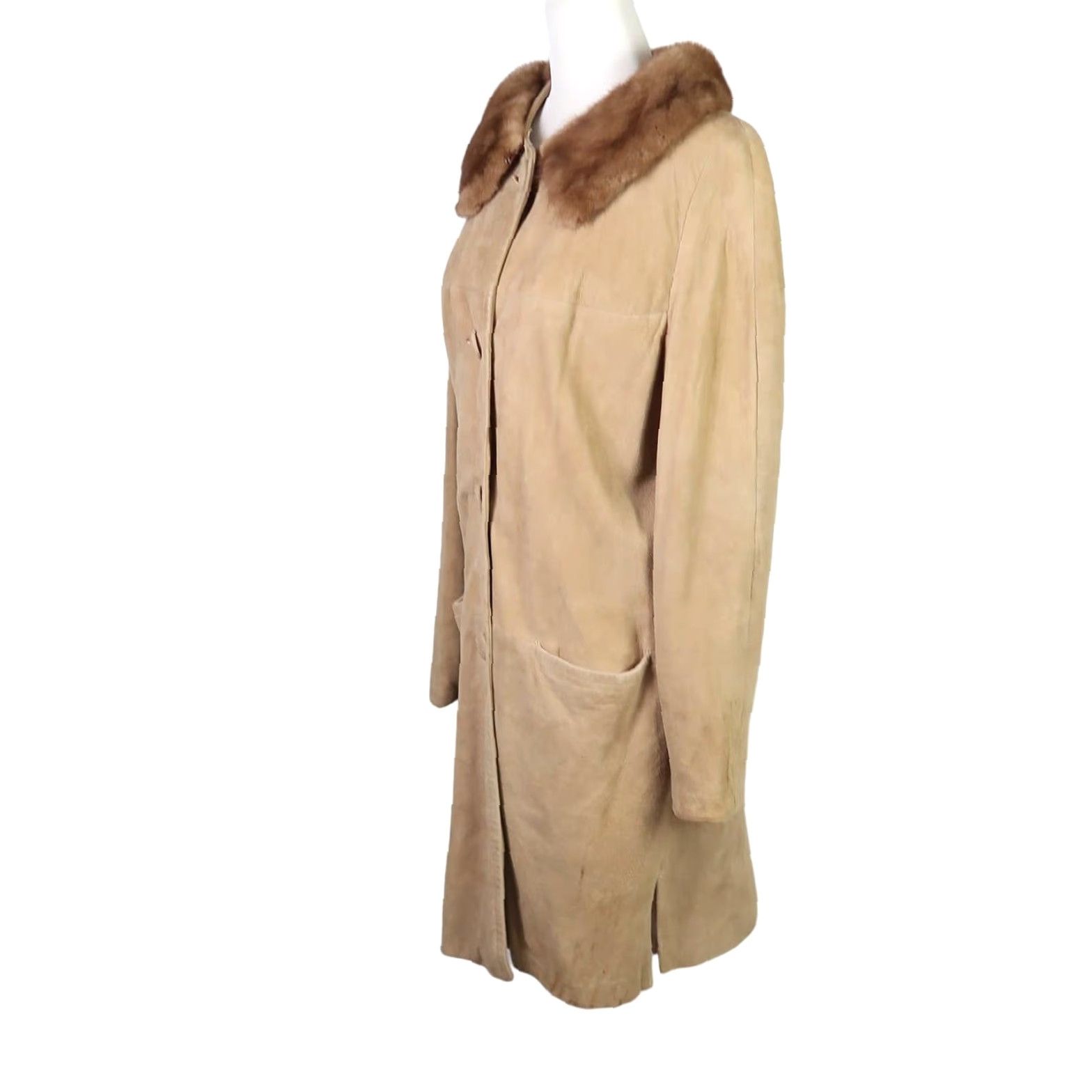 Vintage VINTAGE 60s Tan Brown Suede Leather Mid Length Coat Fur Collar Women's Size 10 Bohemian Overcoat Size L / US 10 / IT 46 - 3 Thumbnail